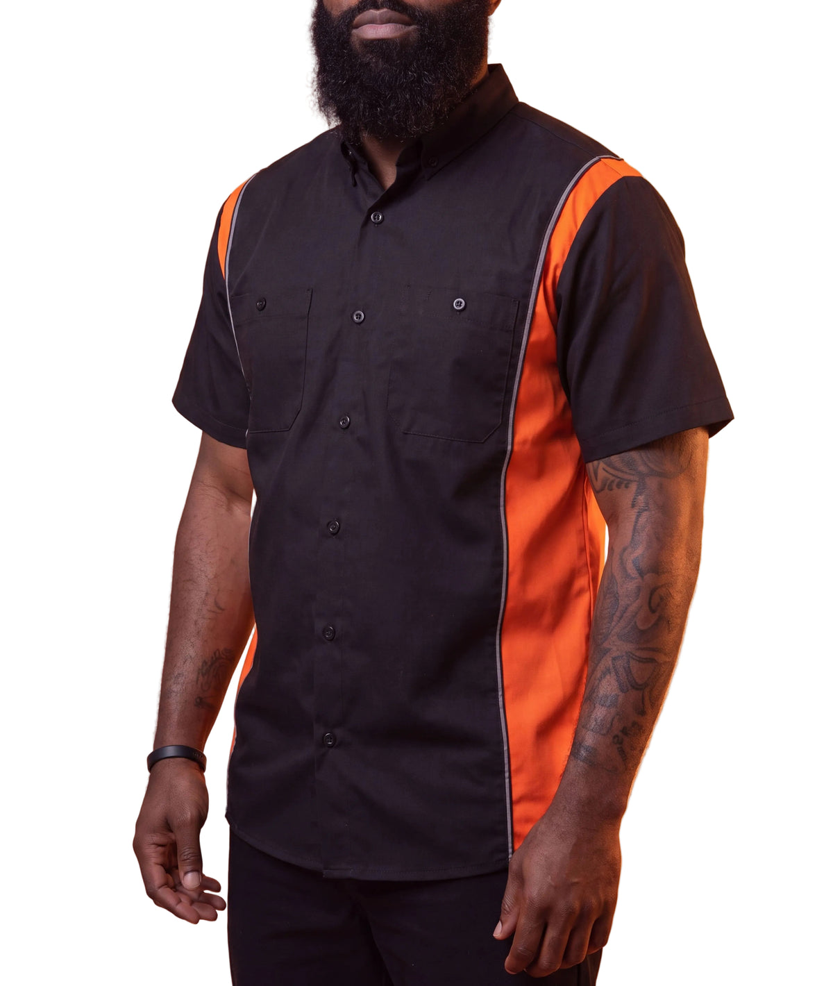 Vance Men's Button Front Garage Mechanics Shirt - orange/back - side