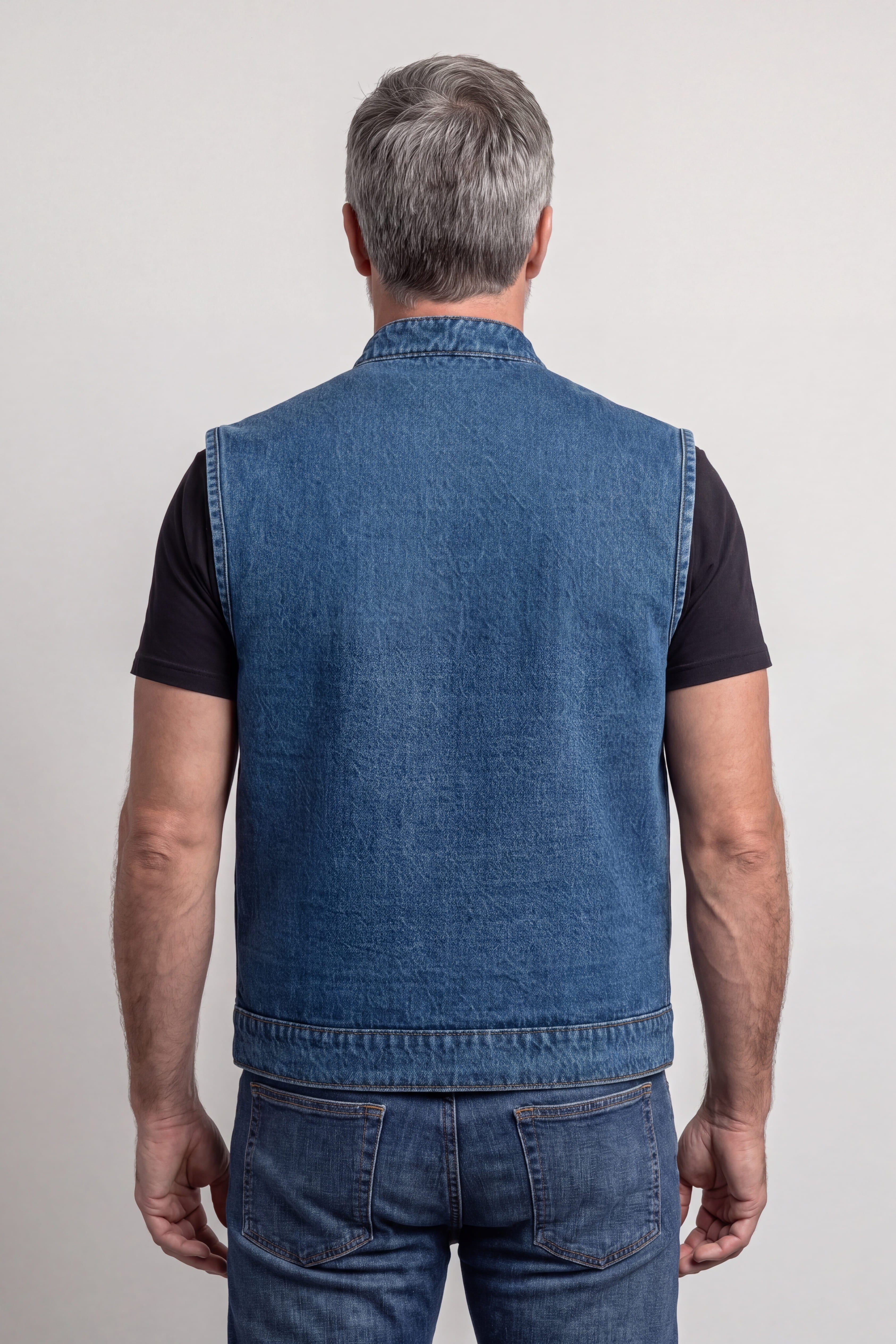 Mens Sky Blue Denim Club Vest w/ Concealed Carry - back pose