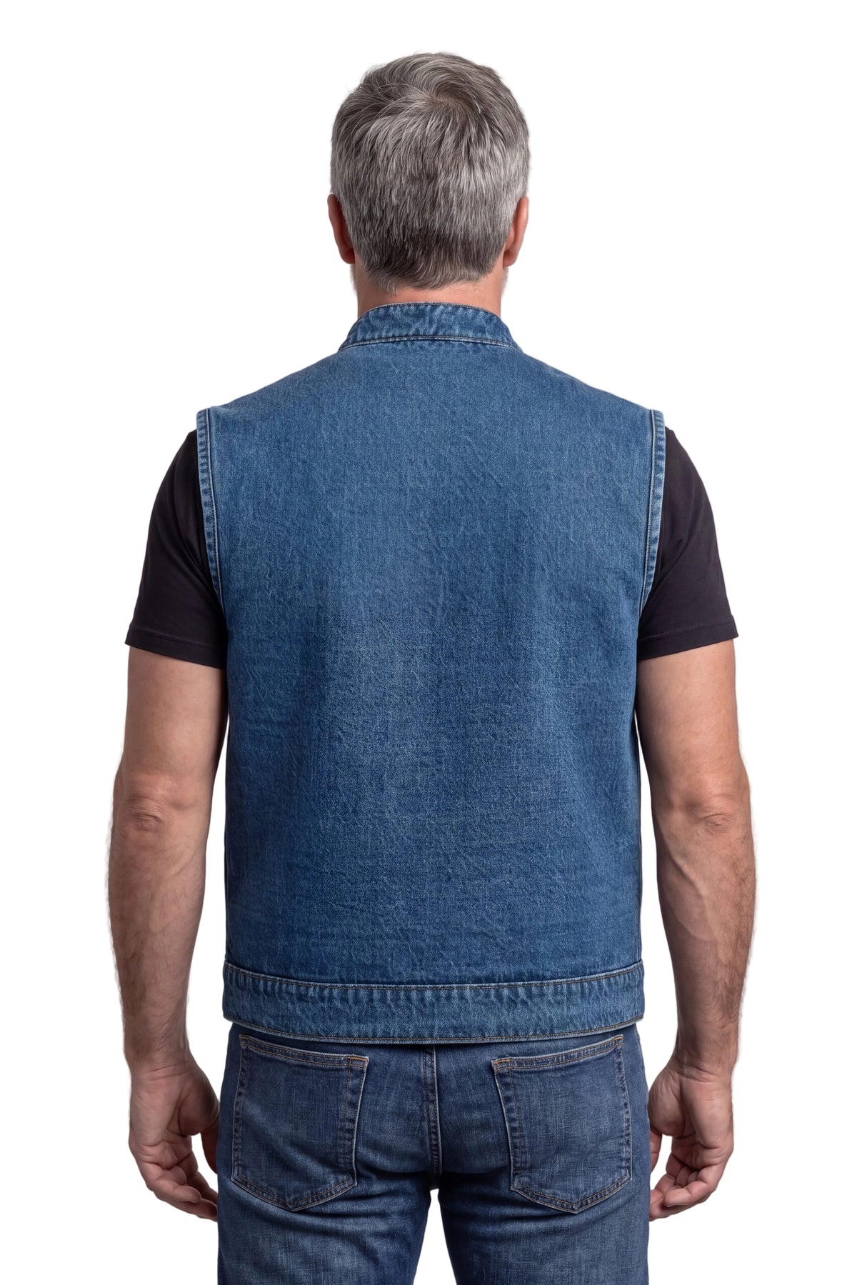 Mens Sky Blue Denim Club Vest w/ Concealed Carry - back pose