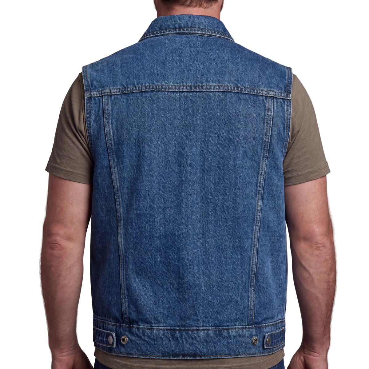 Vance Mens Blue Jean Style Denim Motorcycle Vest - back pose