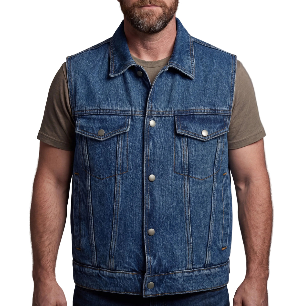 Vance Mens Blue Jean Style Denim Motorcycle Vest - front pose