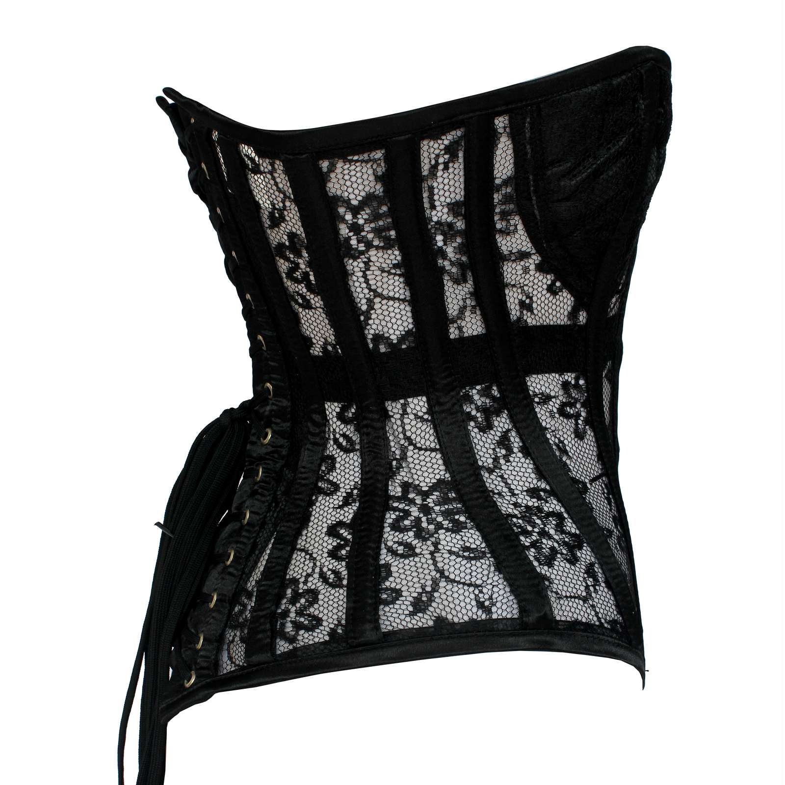 Black Lace Mesh Corset for Women's, 16 Steel Boned Waist Trainer with Padded Bra | Gothic Steampunk Corset | Breathable Slimming Body Shaper