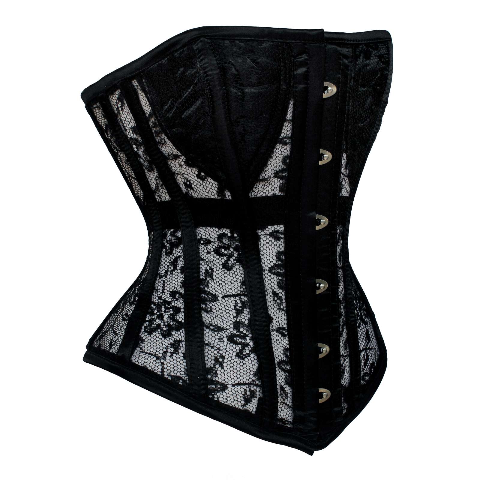 Black Lace Mesh Corset for Women's, 16 Steel Boned Waist Trainer with Padded Bra | Gothic Steampunk Corset | Breathable Slimming Body Shaper