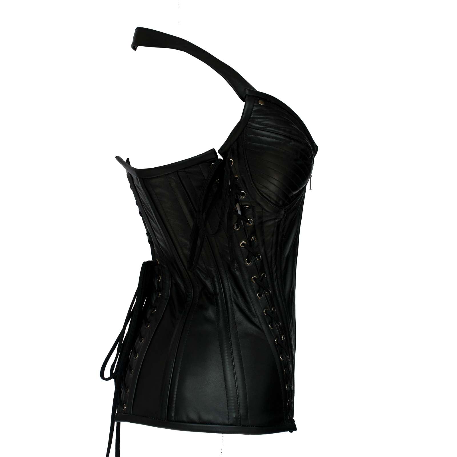 Black Leather Corset for Women | Cowhide Leather Biker Corset with Zipper Front | Gothic Steampunk Body Shaper