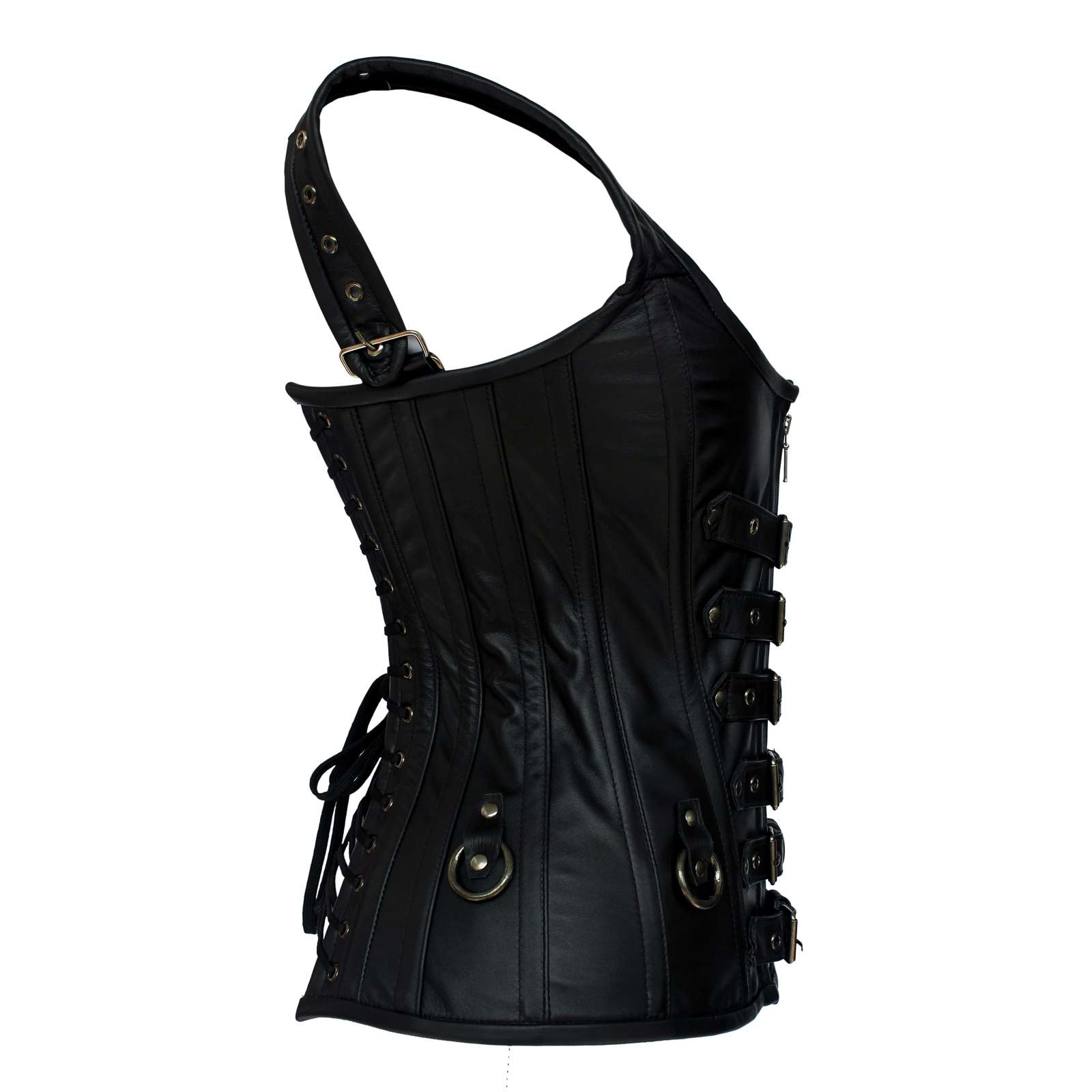 Biker Chic Black Leather Waist Trainer Corset for Women with Buckles | Gothic Steampunk Body Shaper