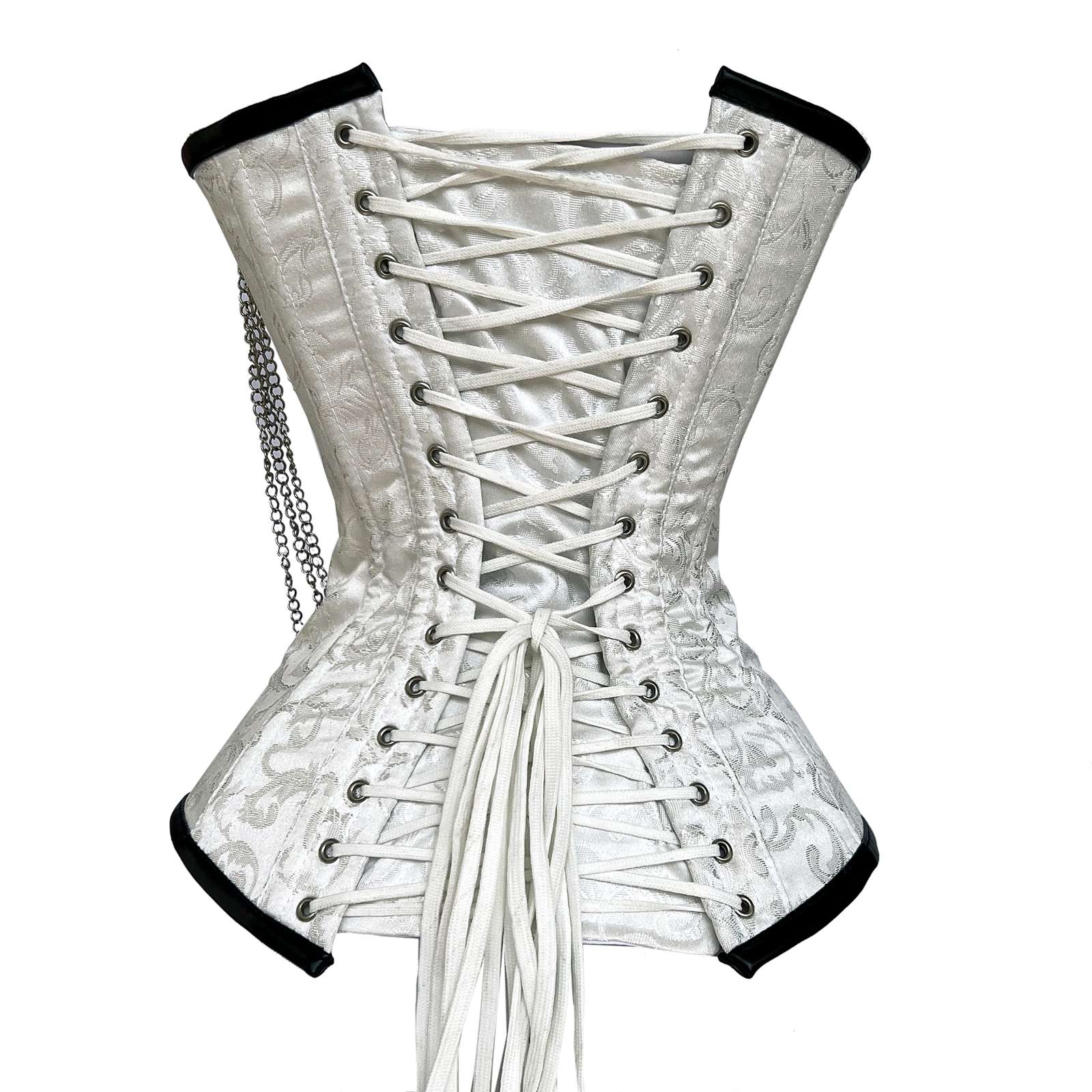 Women's White Brocade & Chain Fashion Corset
