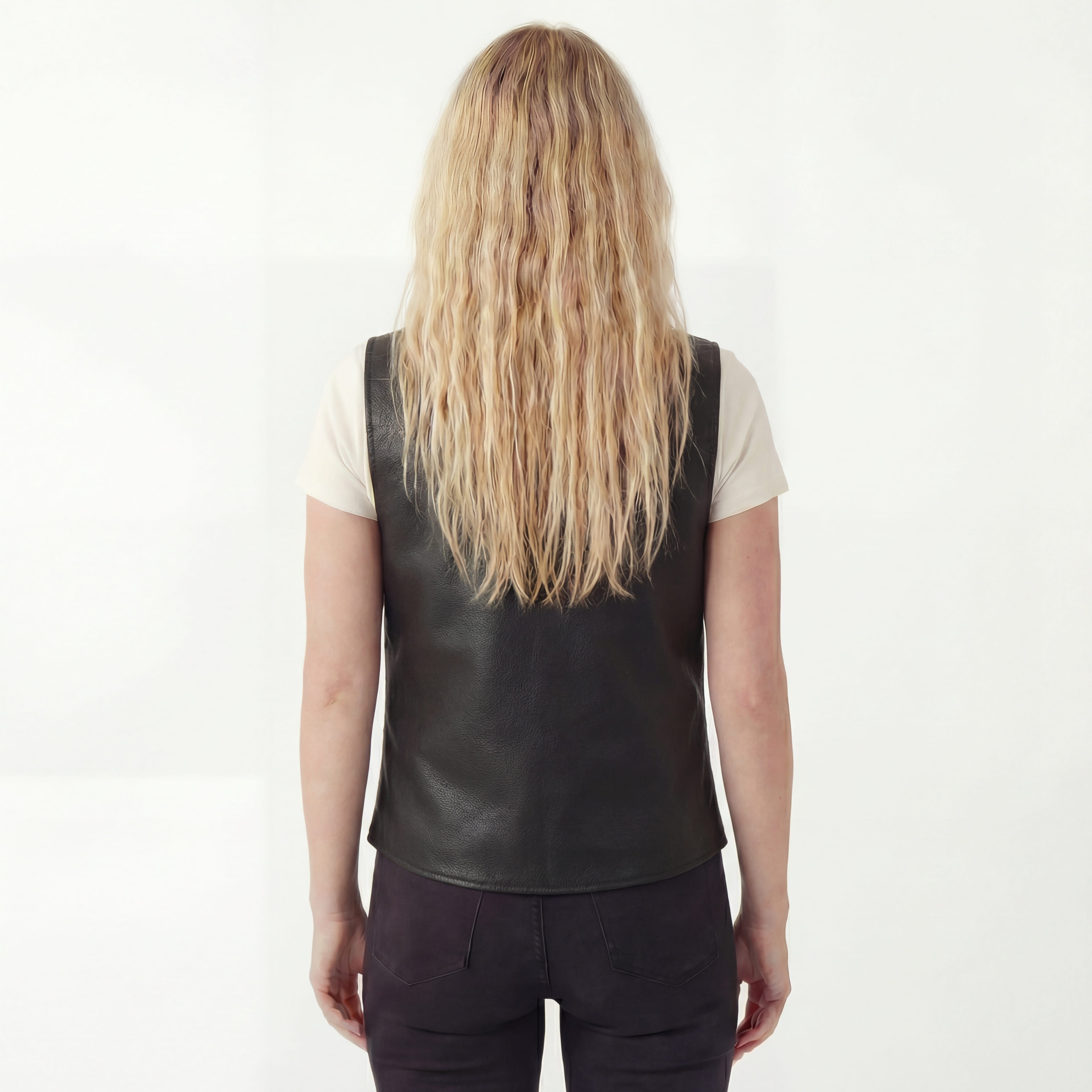 Womens Black Five Snap Lady Biker Leather Motorcycle Vest