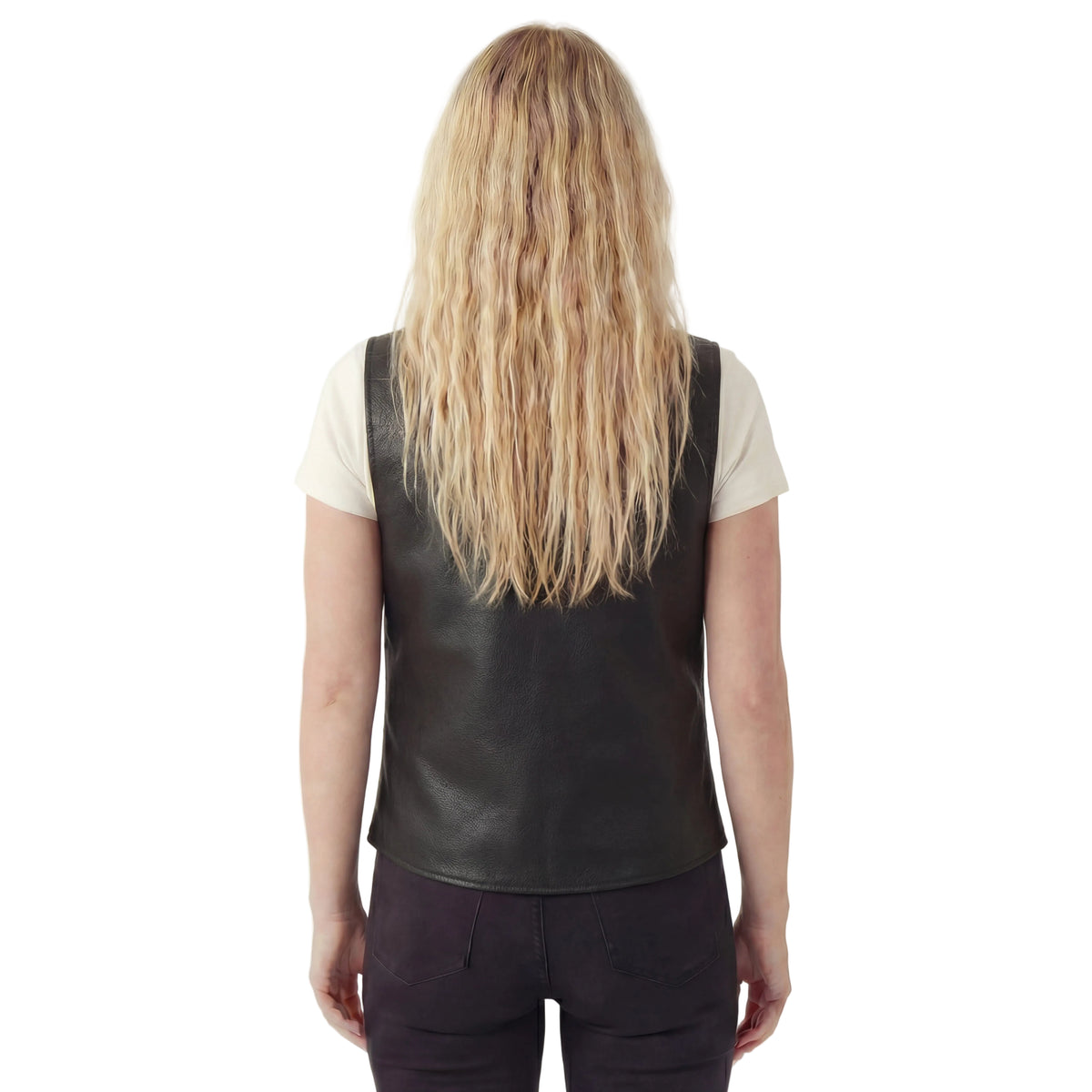 Womens Black Five Snap Lady Biker Leather Motorcycle Vest