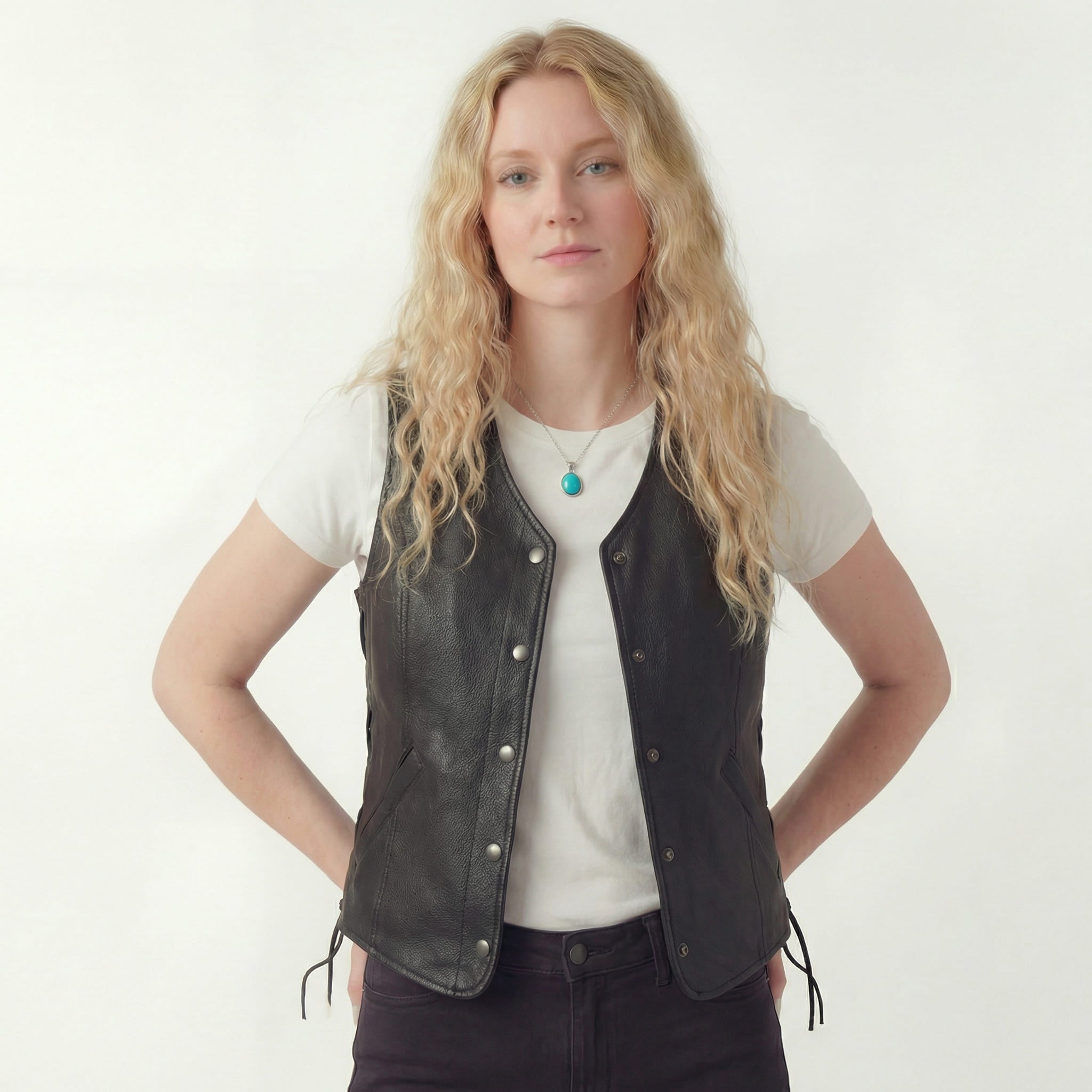 Vance Leather Ladies Leather Five-Snap Lace Side Vest