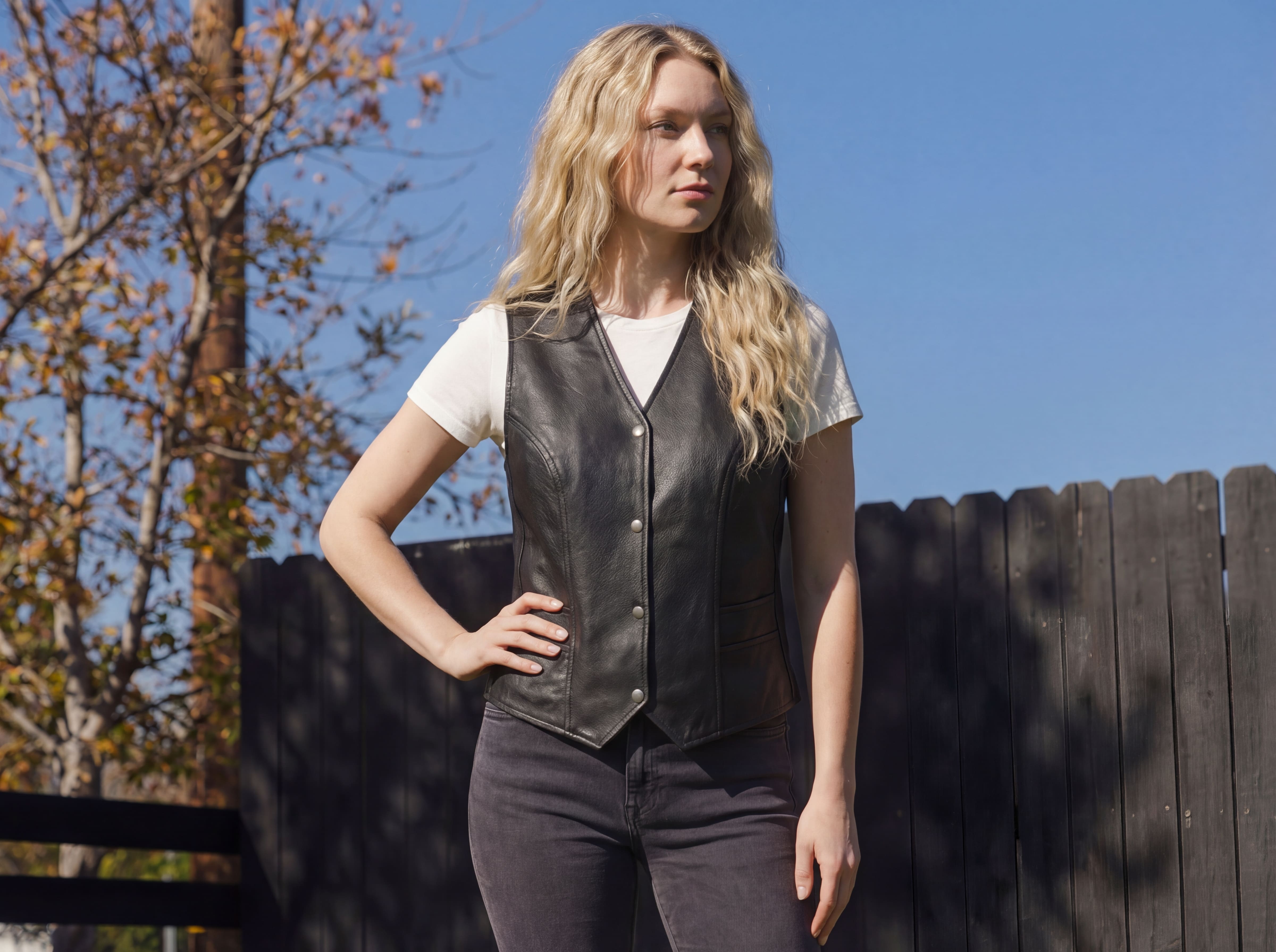 Vance Women’s Classic Black Leather Motorcycle Vest Snap Front Biker Vest with CCW Pockets