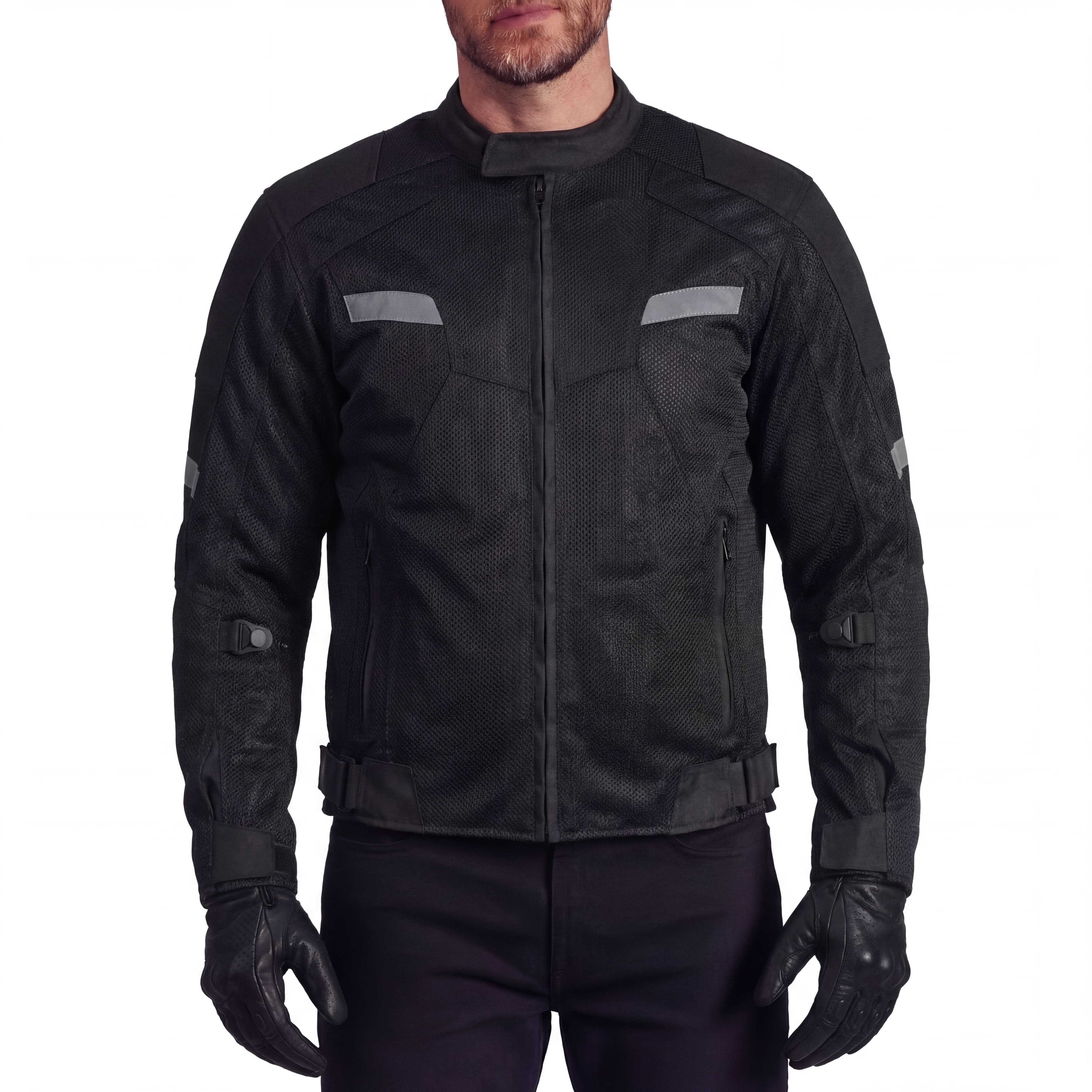 Advance Vance Mens All Weather Season CE Armor Mesh Motorcycle Jacket - Front Pose
