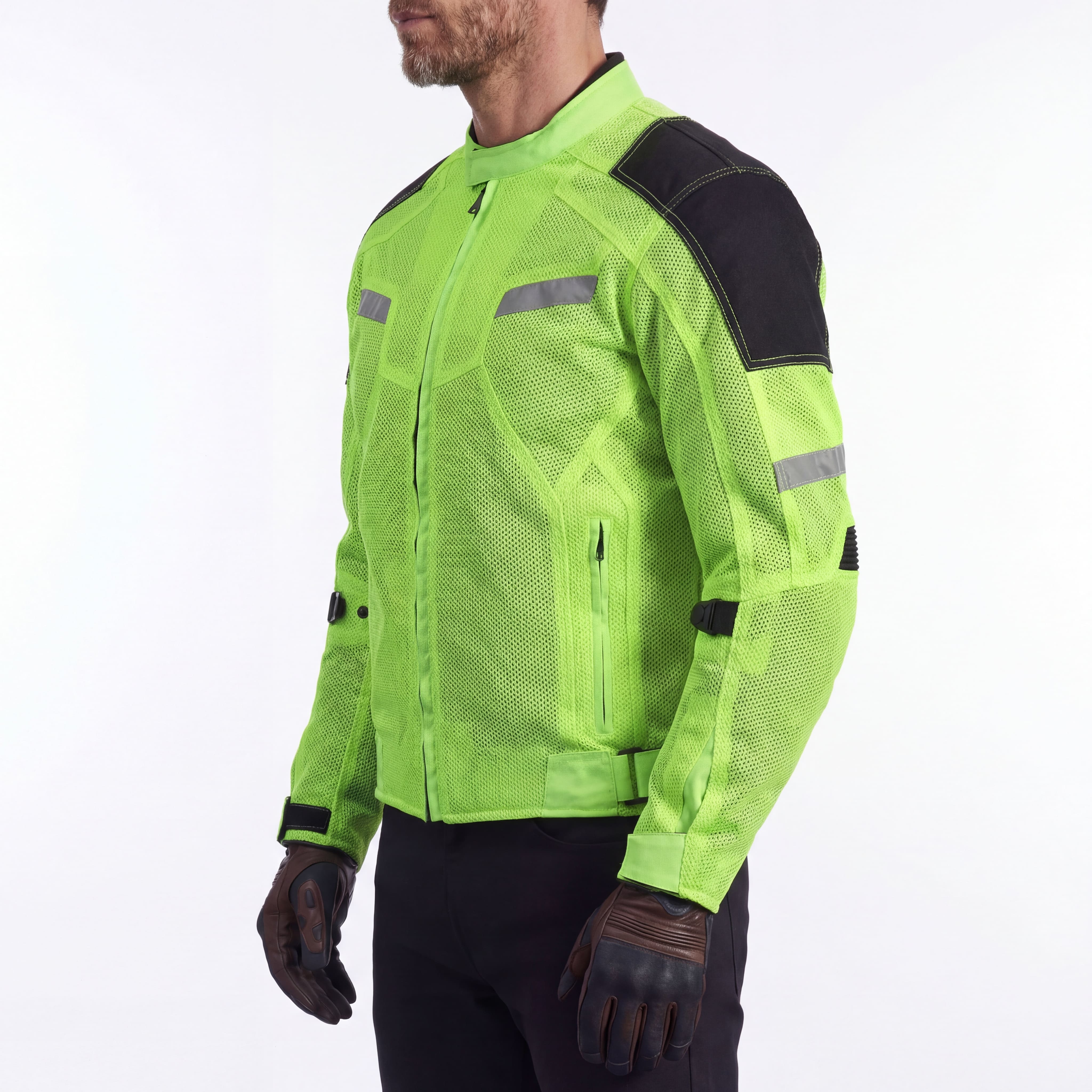 Vance Mens All Weather Hi-Viz CE Armor Mesh Motorcycle Jacket