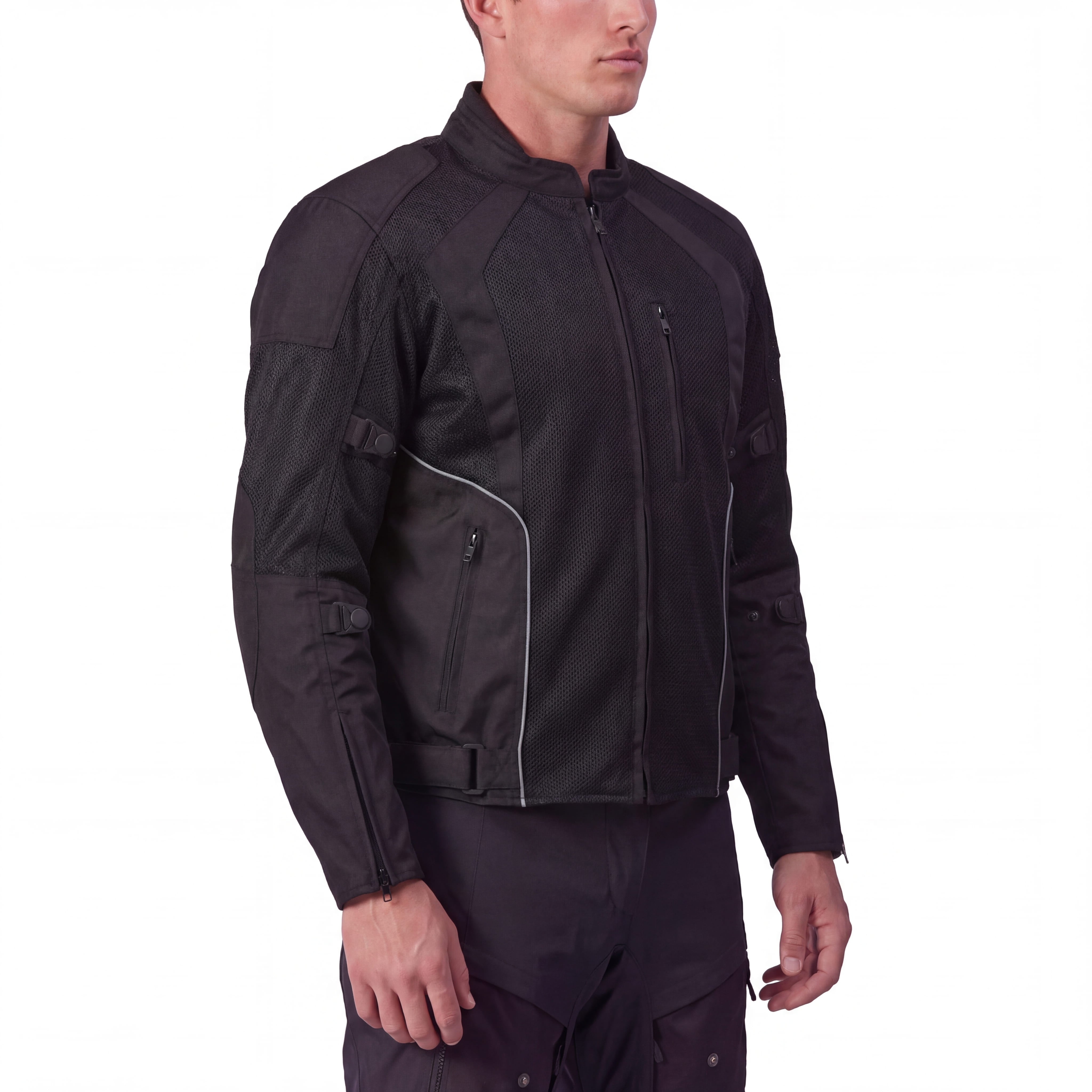 VanTex Textiles Mens All Weather Season CE Armor Mesh Motorcycle Jacket - Side Pose Pic