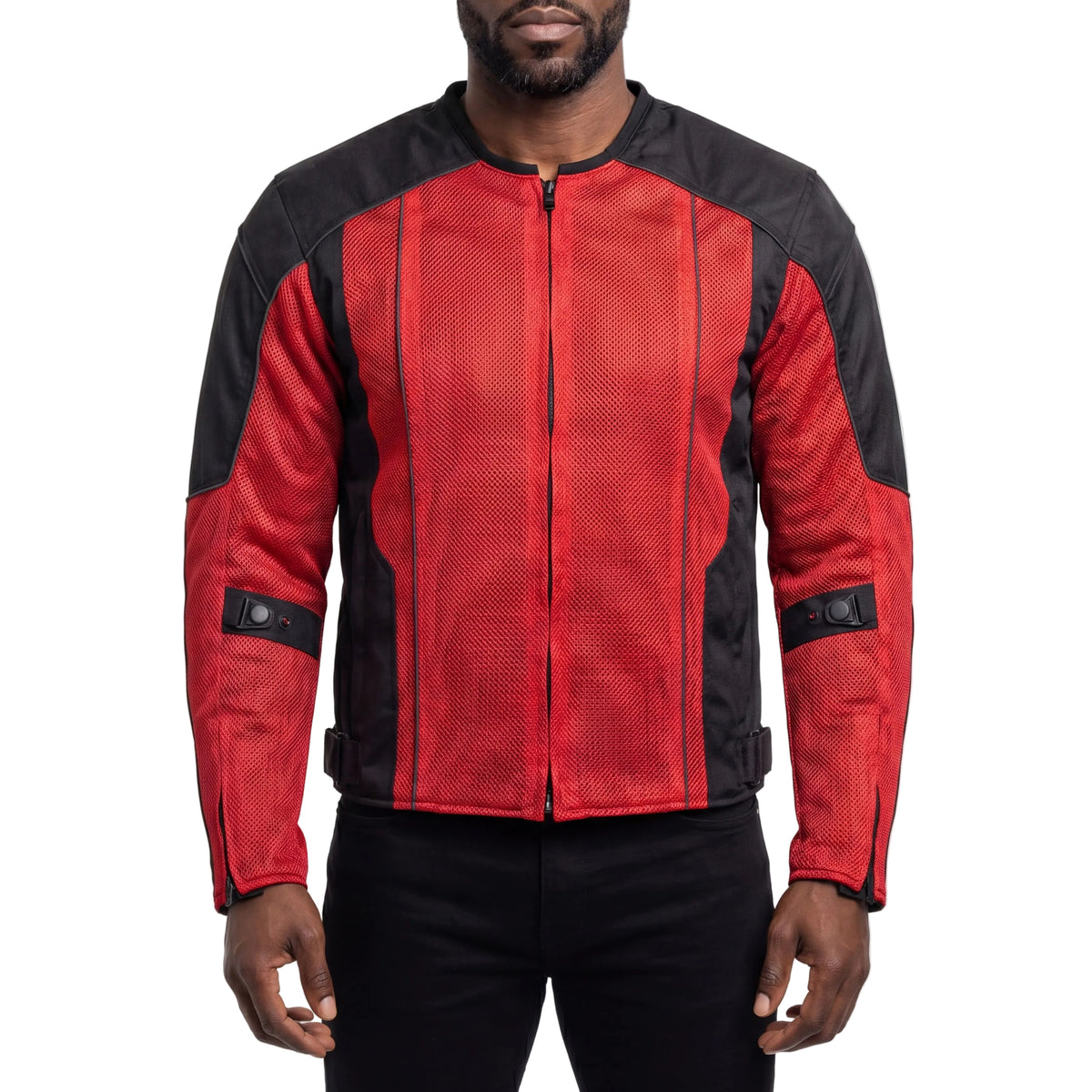 Vance Mens Red Advanced 3-Season Mesh/Textile CE Armor Motorcycle Jacket - front pose