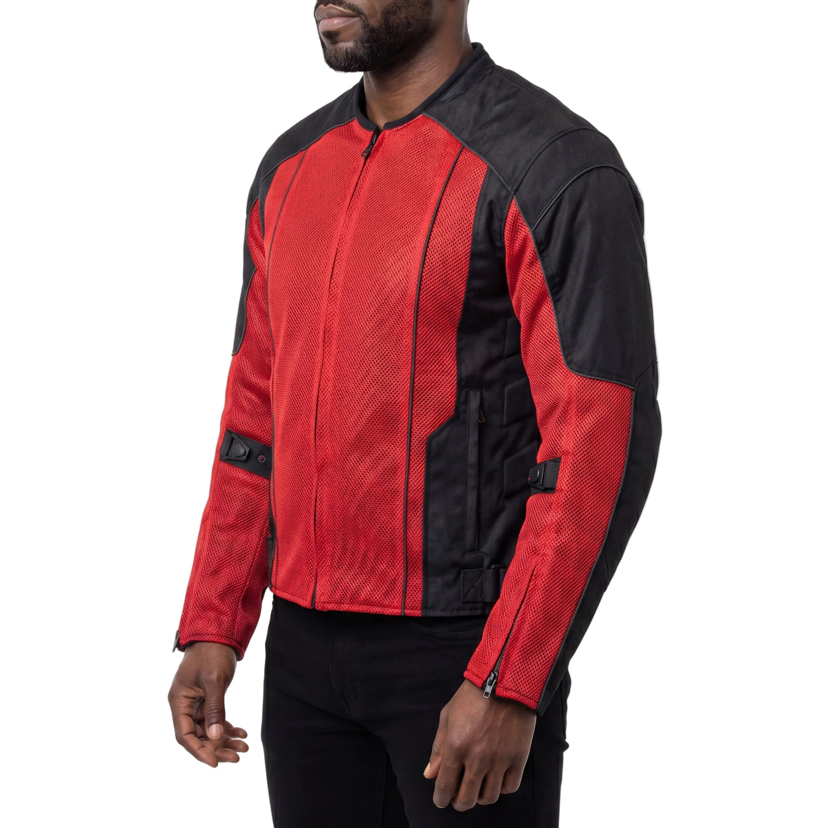Vance Mens Red Advanced 3-Season Mesh/Textile CE Armor Motorcycle Jacket - side pose
