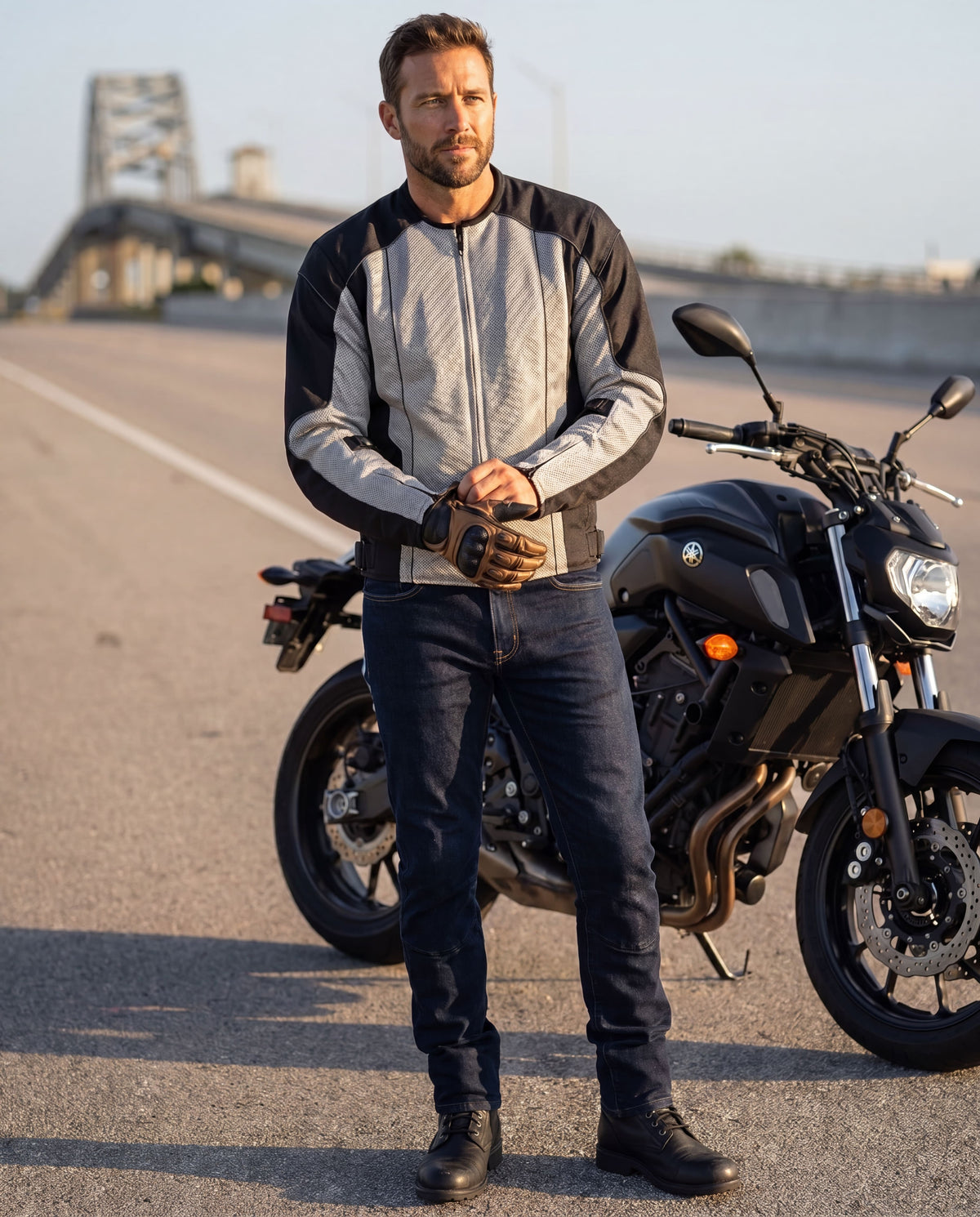 Vance Mens Silver Advanced 3-Season Mesh/Textile CE Armor Motorcycle Jacket - lifestyle image