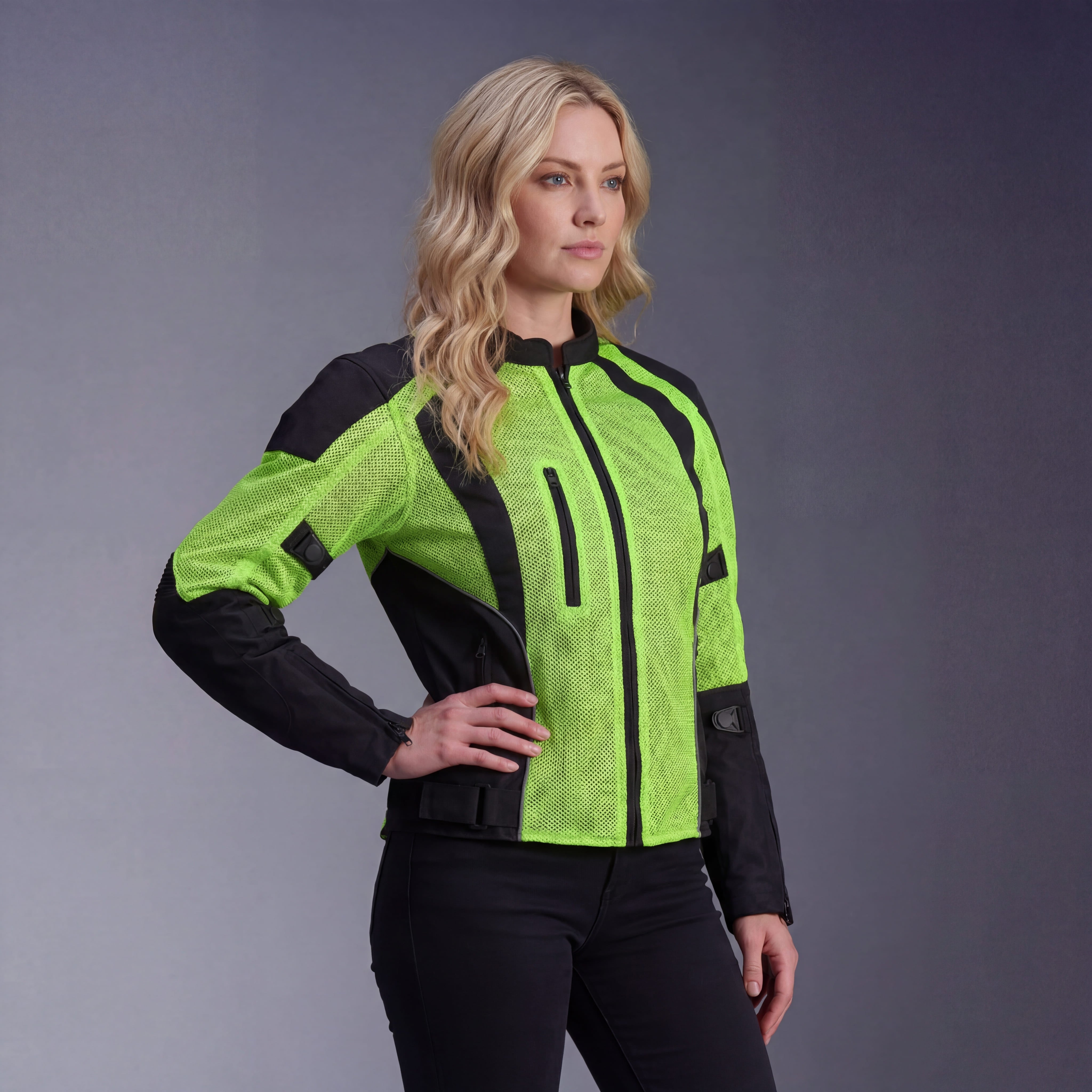 Vance Womens High Visibility Mesh Motorcycle Riding Jacket With CE Armor & Removeable Thermal Liner