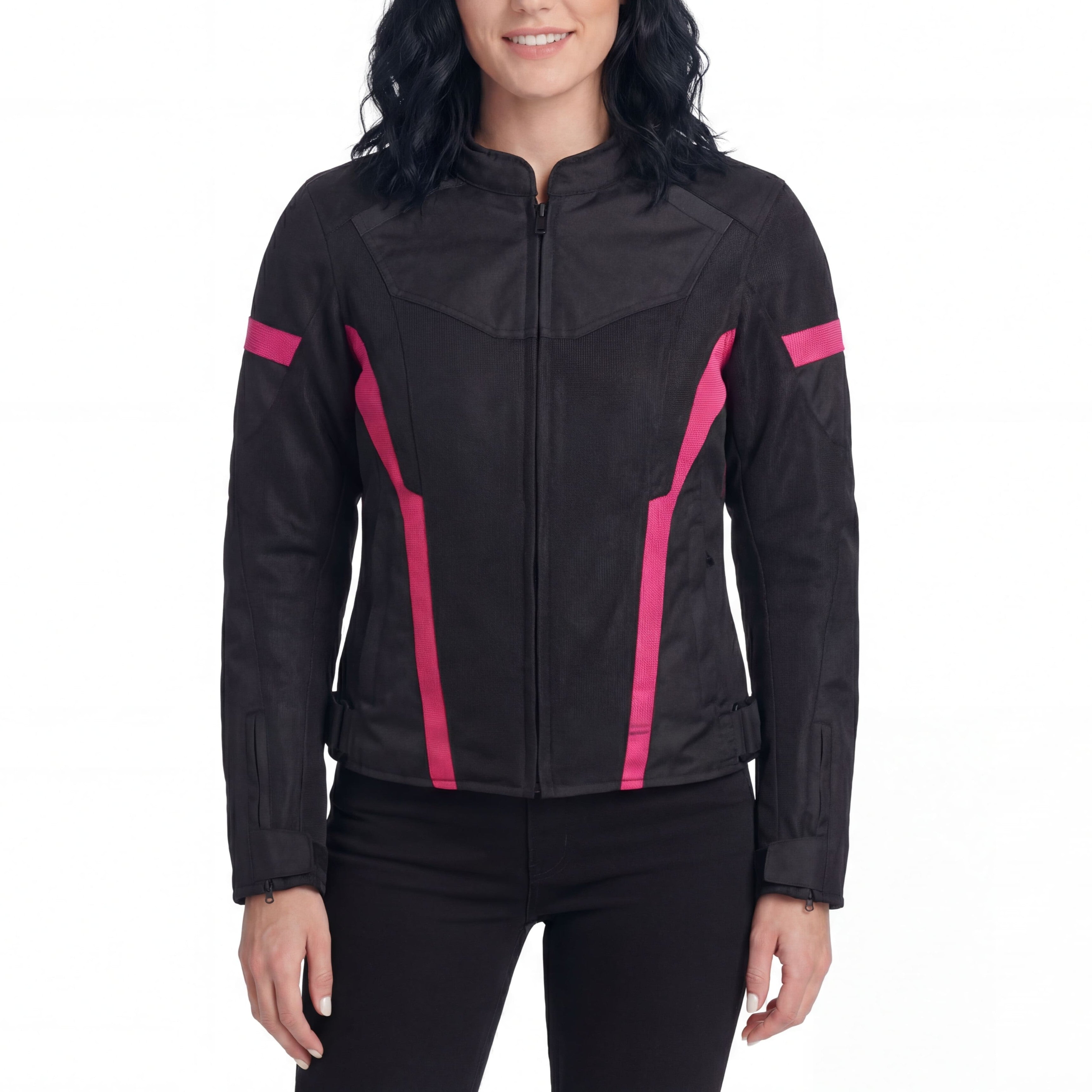 Women's Black Pink All Weather Season CE Armor Lady Biker Mesh Motorcycle Riding Jacket