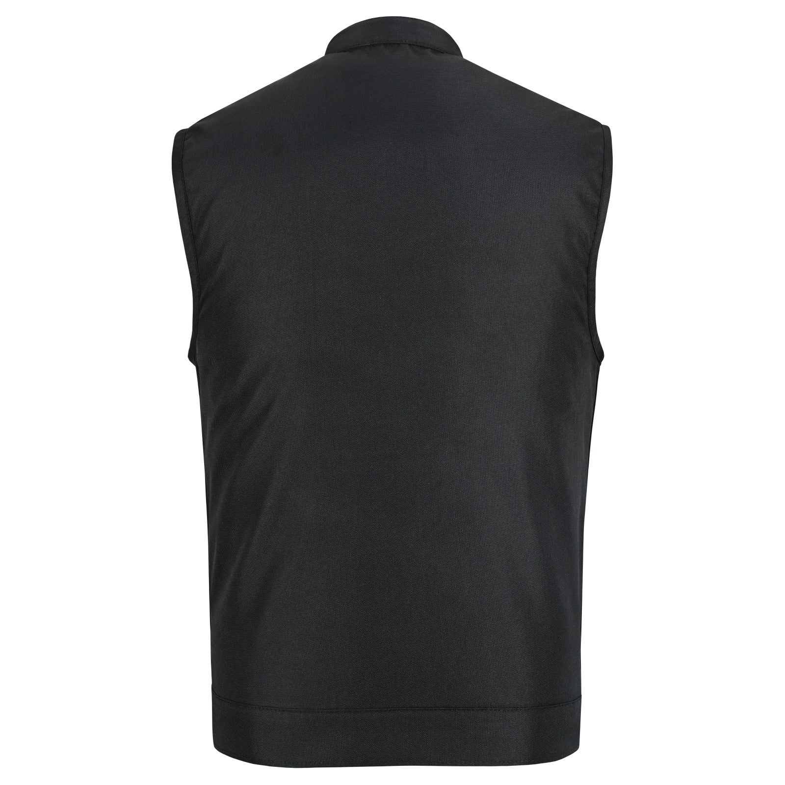 Men’s Black Textile Motorcycle Vest, Heavy Duty SOA Club Style Vest w/ Front Zipper and Snap Closure