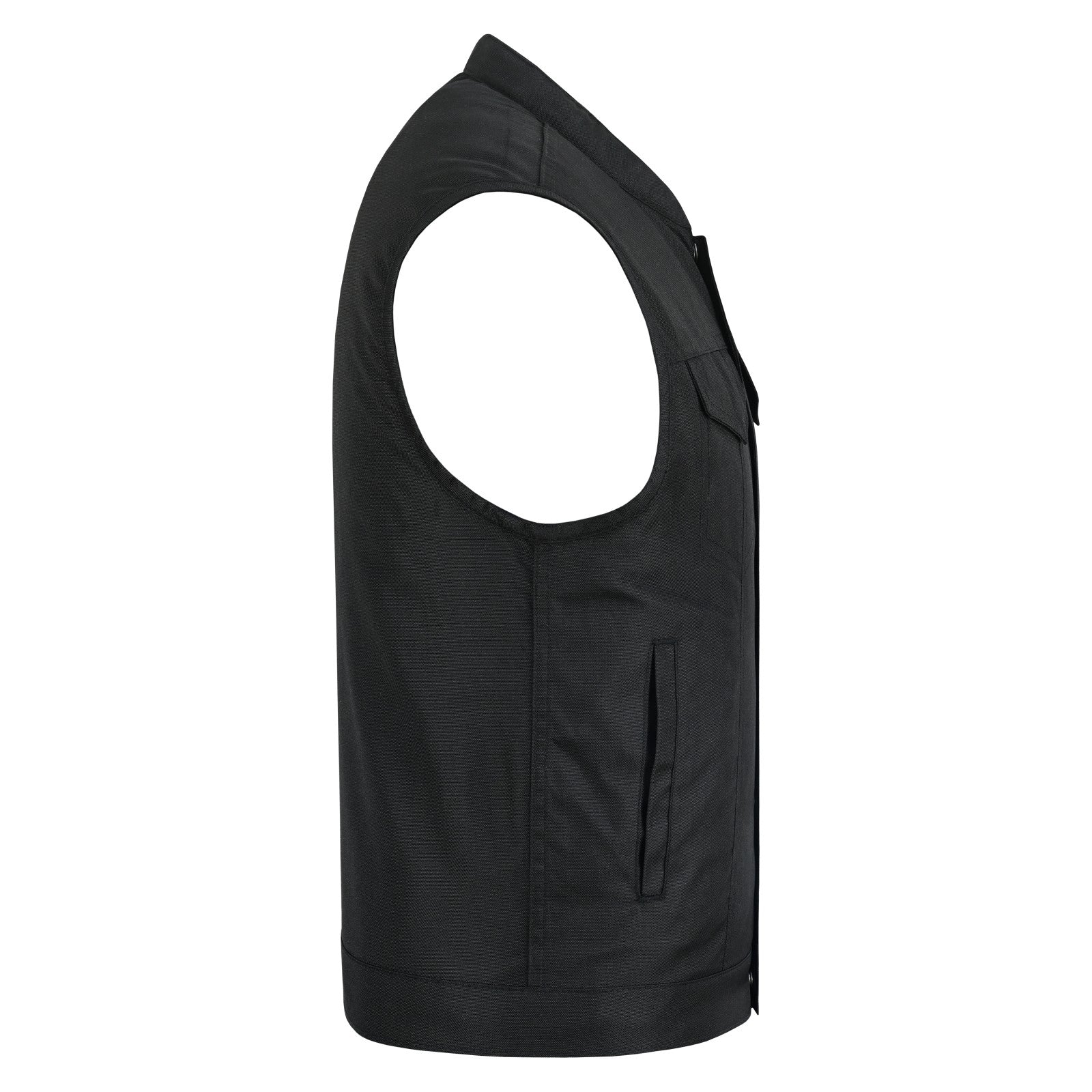 Men’s Black Textile Motorcycle Vest, Heavy Duty SOA Club Style Vest w/ Front Zipper and Snap Closure