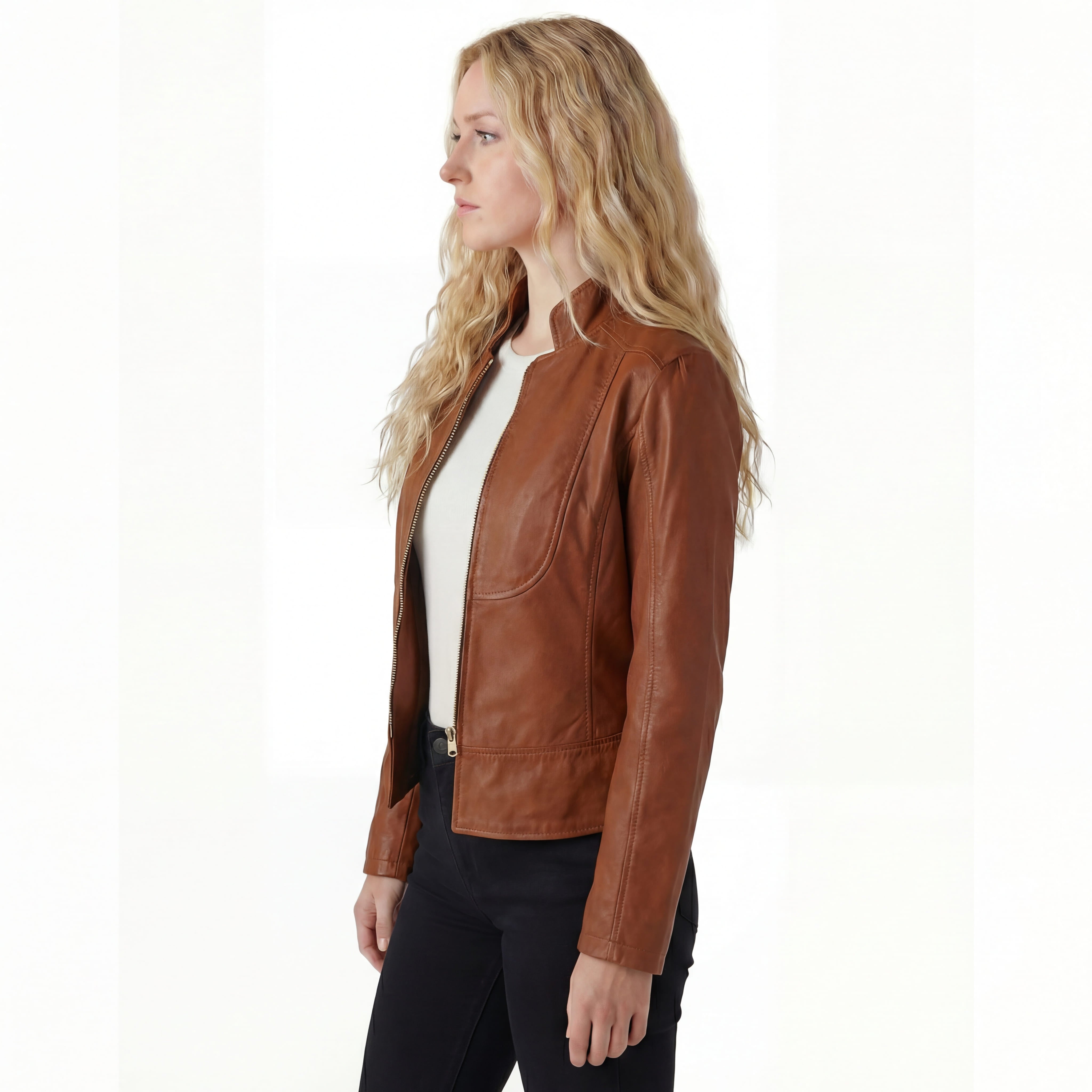 Vance Leathers Ladies Premium Soft Lightweight Brown Fitted Motorcycle Leather Jacket