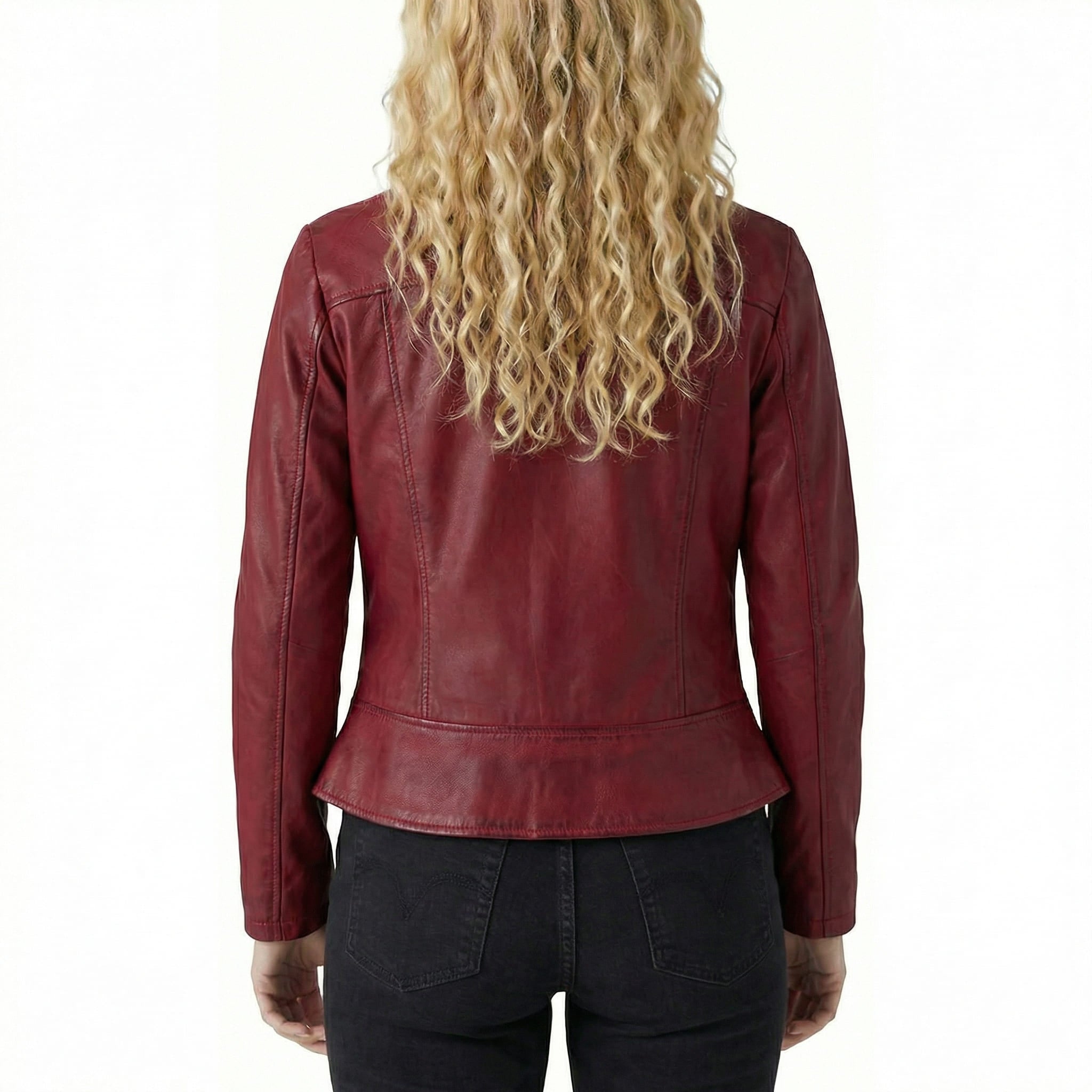 Vance Leathers Ladies Premium Soft Lightweight Burgundy Fitted Motorcycle Leather Jacket