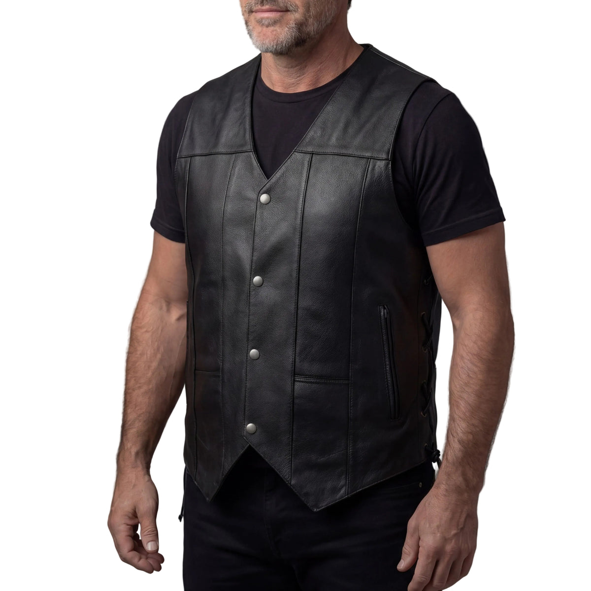 Vance Men's Black Premium Cowhide Ten Pocket Leather Vest