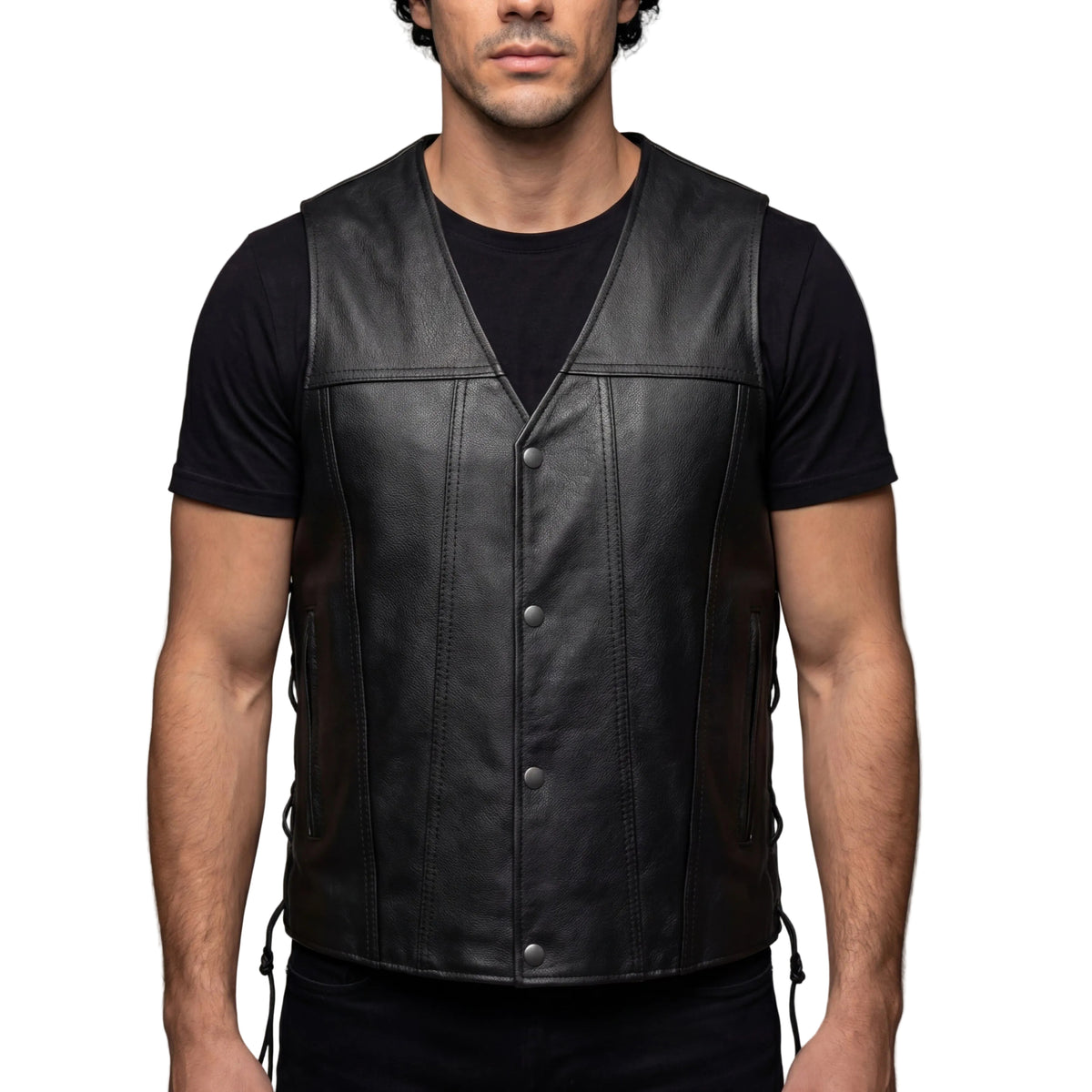 Vance Leather Gambler Style Premium Cowhide Leather Vest - front pose