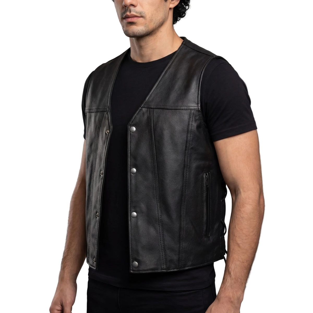 Vance Leather Gambler Style Premium Cowhide Leather Vest - side pose
