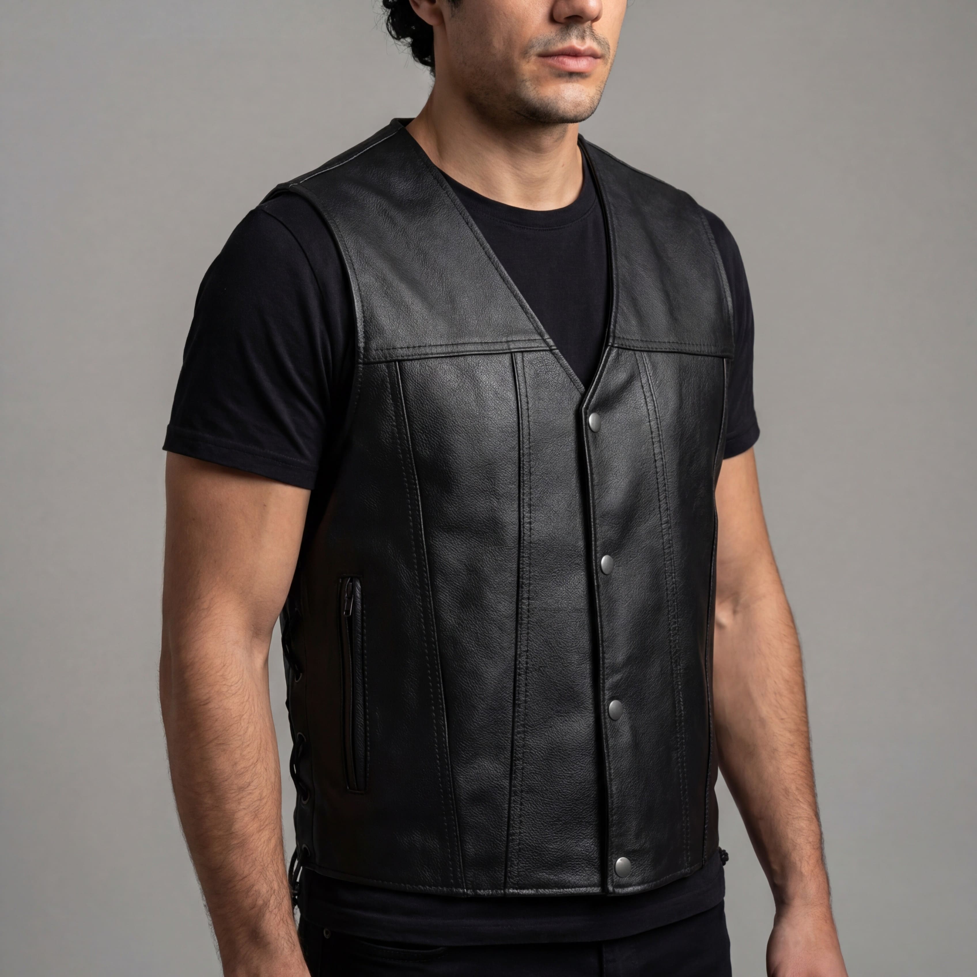 Vance Leather Gambler Style Premium Cowhide Leather Vest - side pose1