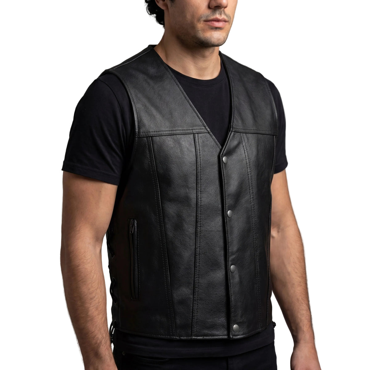 Vance Leather Gambler Style Premium Cowhide Leather Vest - side pose1