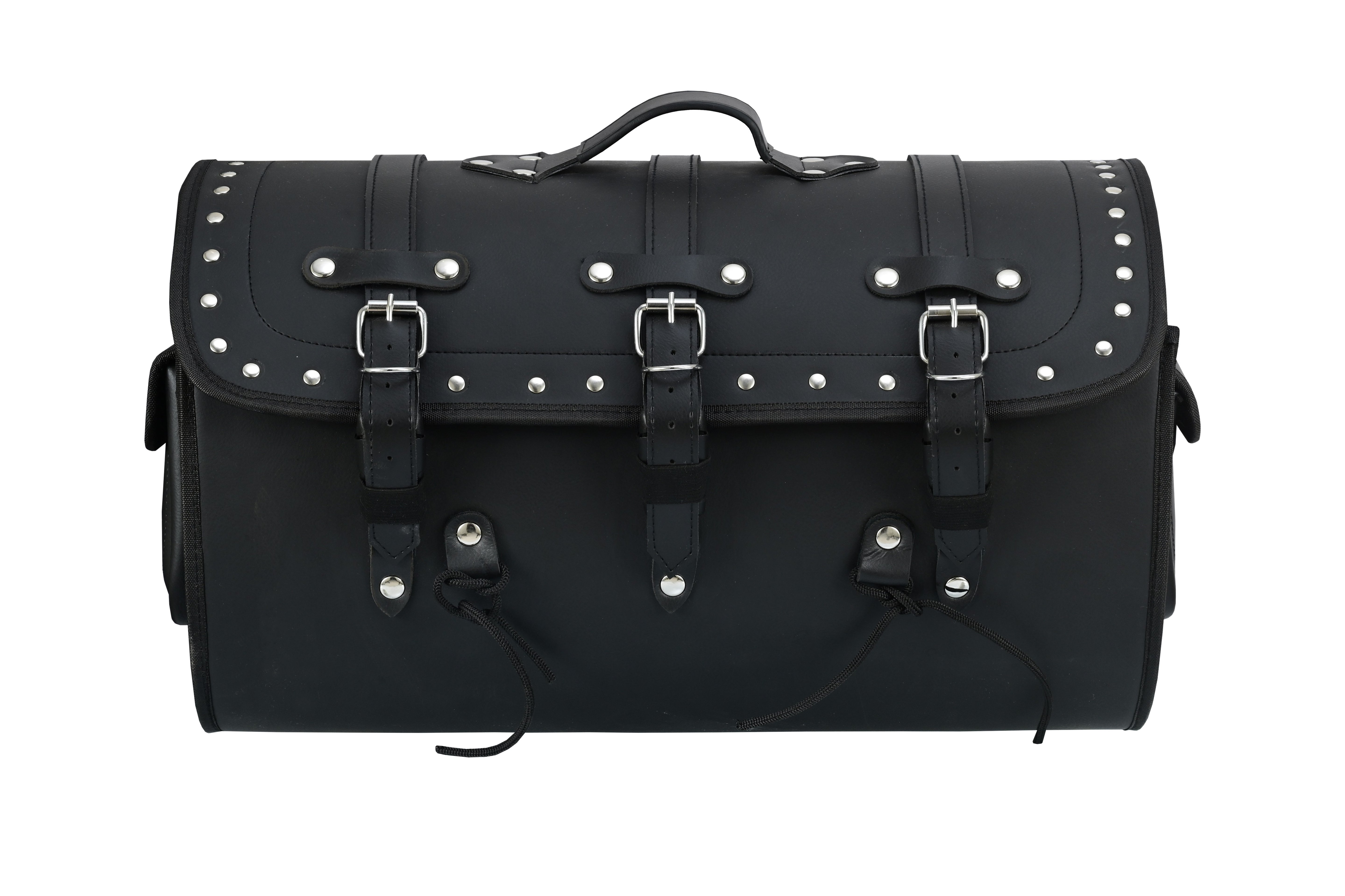Vance Premium Studded PVC Motorcycle Tail Bag with Quick-Release Straps & Side Pockets