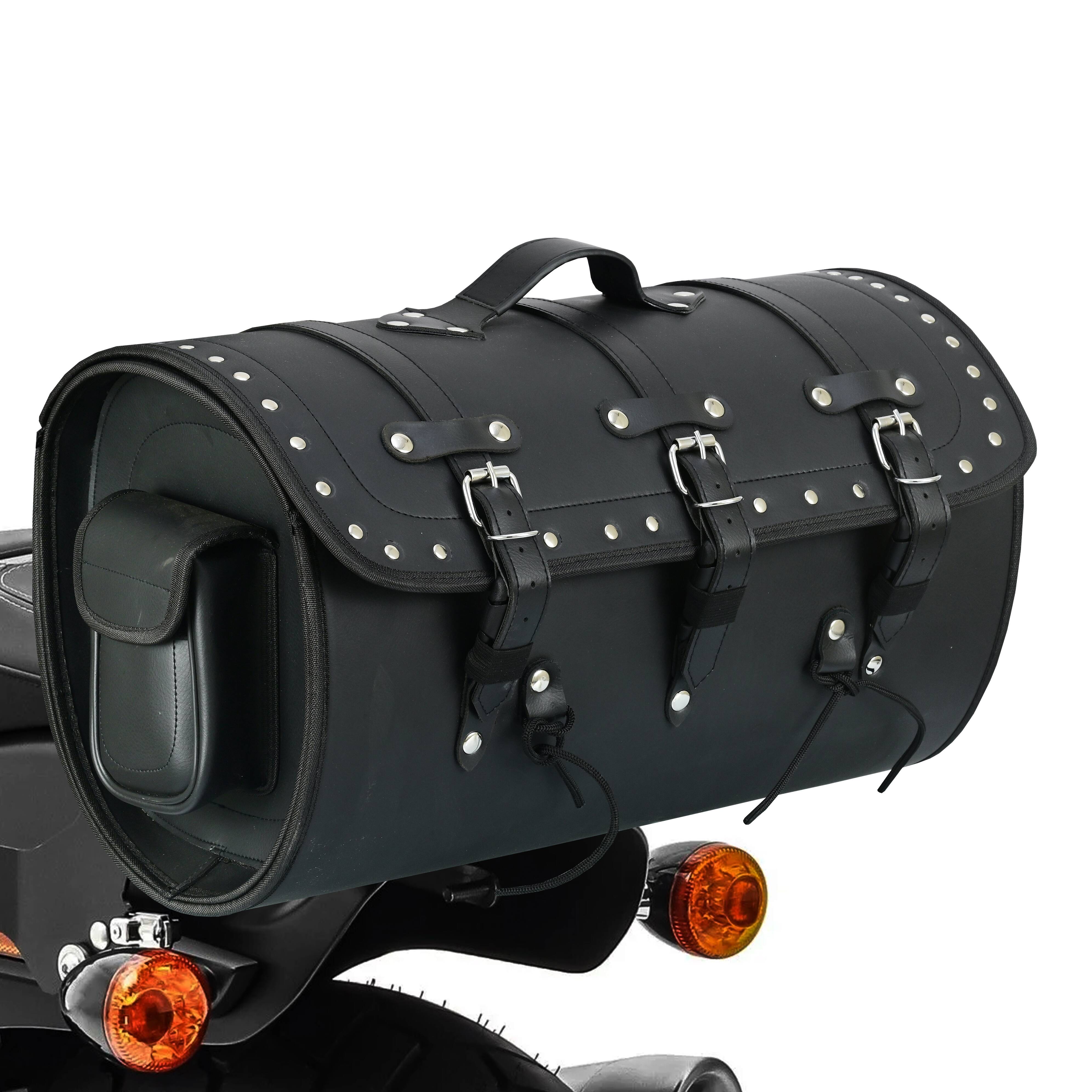 Vance Premium Studded PVC Motorcycle Tail Bag with Quick-Release Straps & Side Pockets