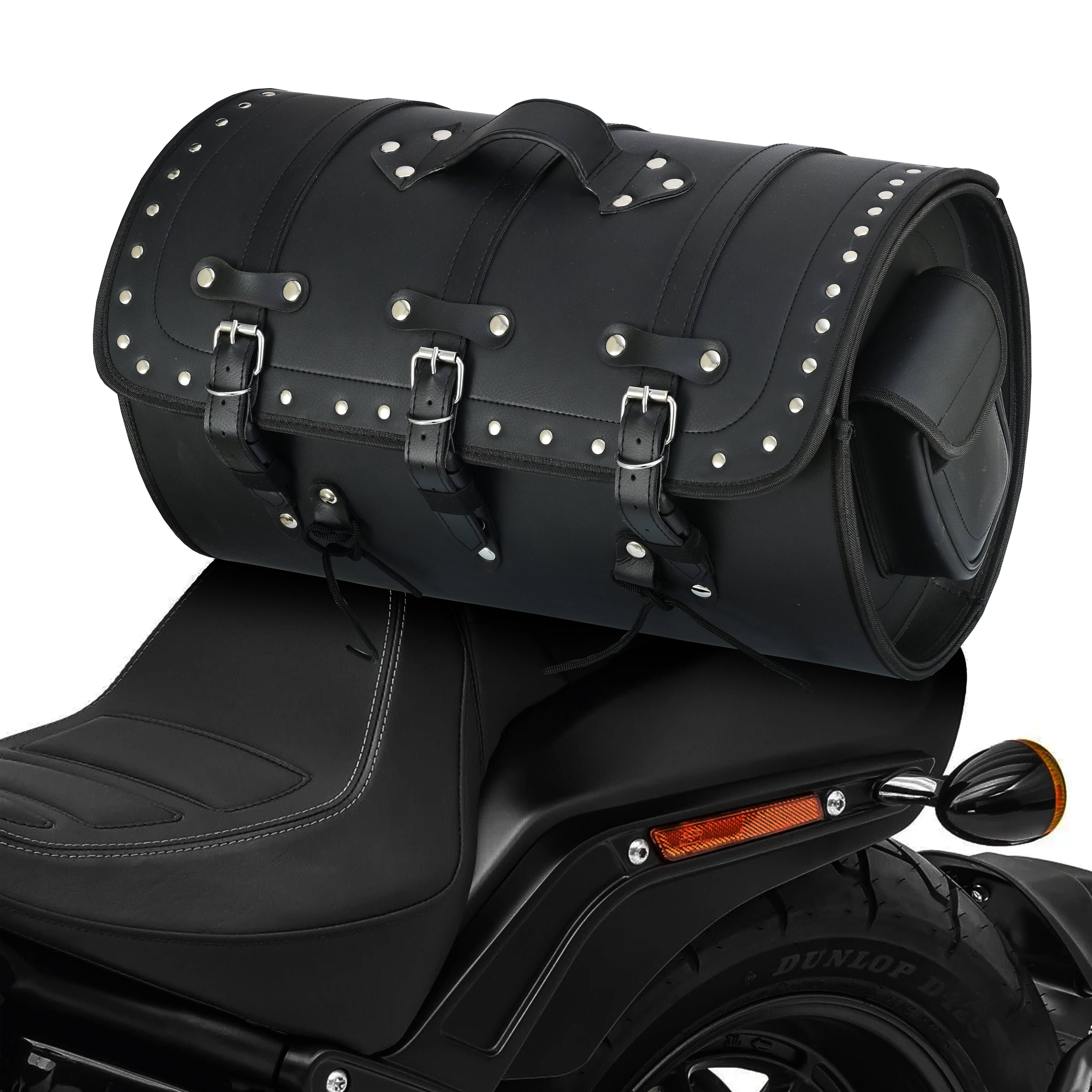 Vance Premium Studded PVC Motorcycle Tail Bag with Quick-Release Straps & Side Pockets
