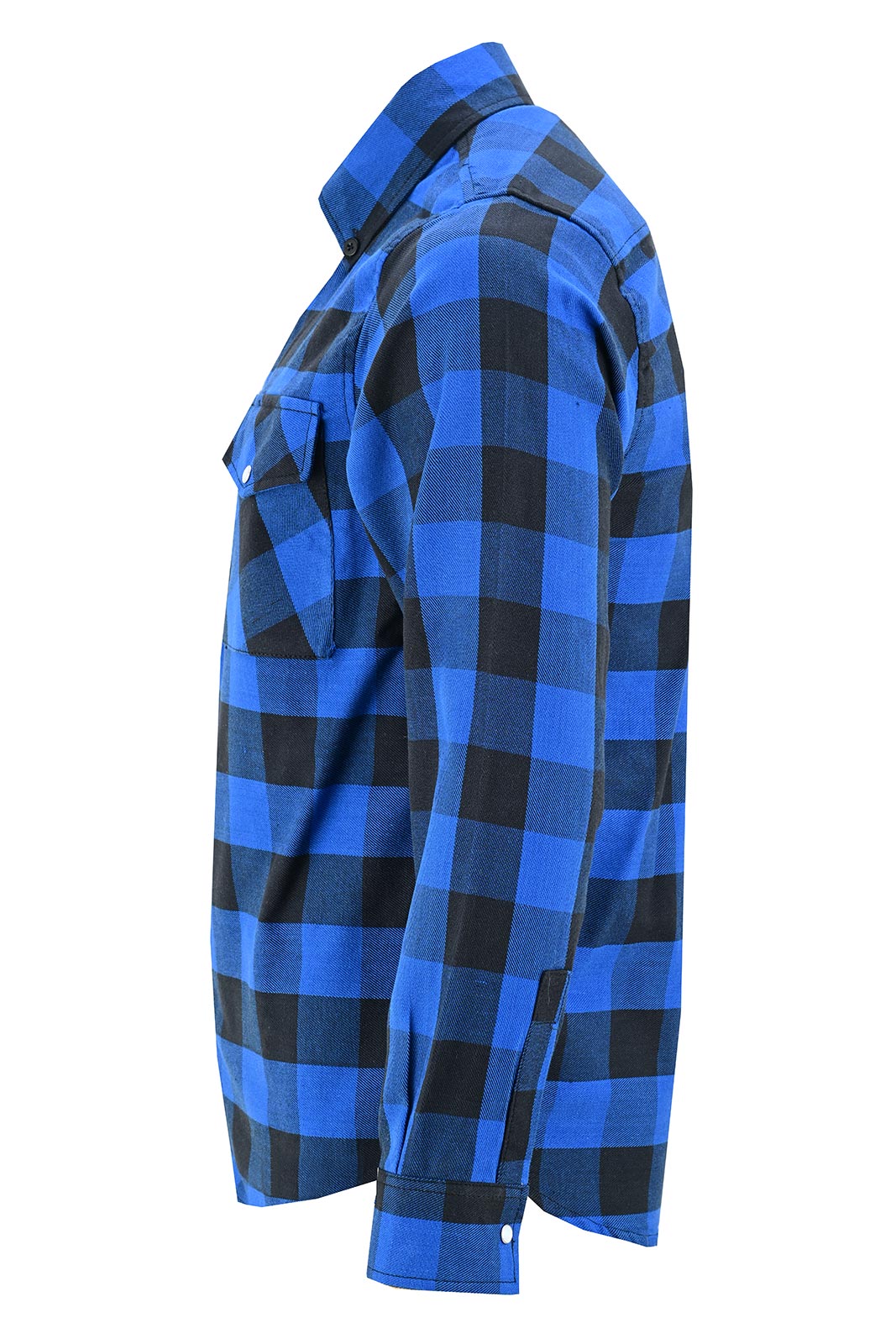 Vance Blue Men's Long Sleeve Plaid Snap Down Casual Flannel Shirt - Side View