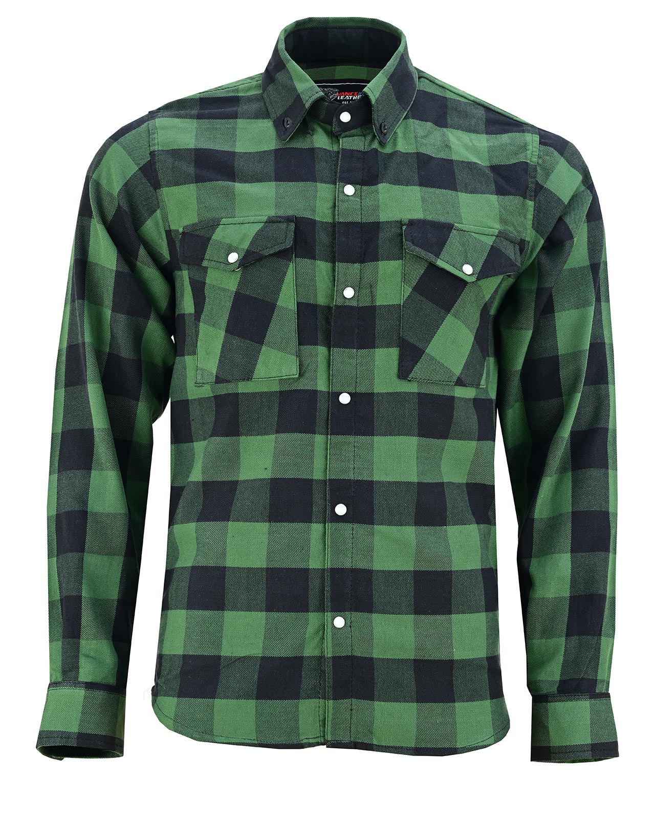 Vance Green Men's Long Sleeve Plaid Snap Down Casual Flannel Shirt - Front View