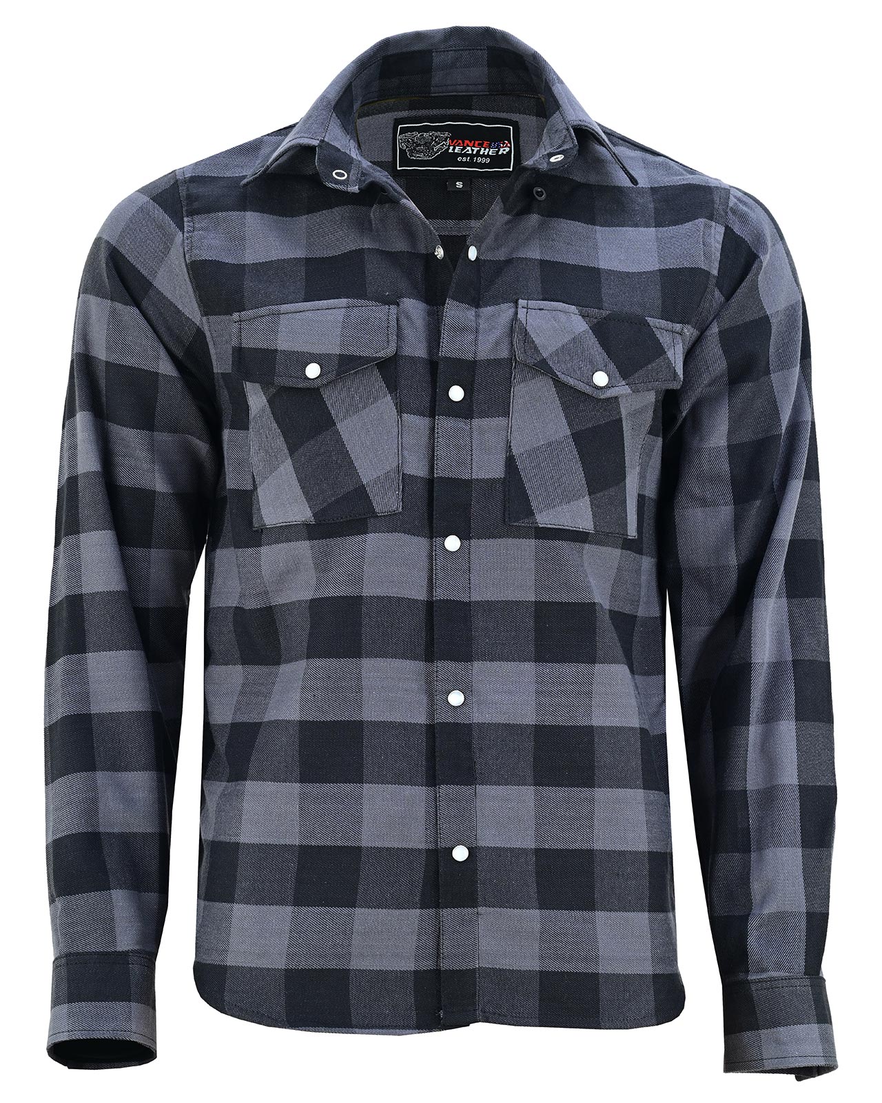 Vance Grey Men's Long Sleeve Plaid Snap Down Casual Flannel Shirt - Front