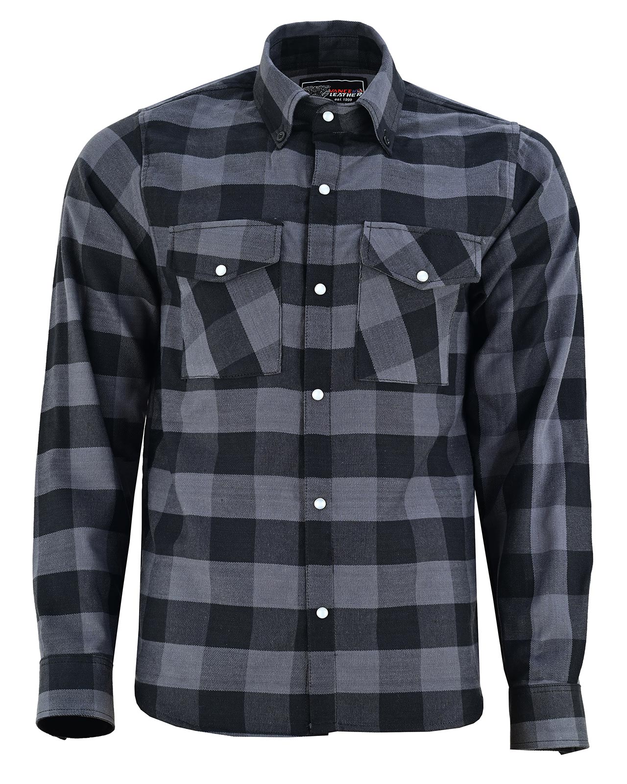 Vance Grey Men's Long Sleeve Plaid Snap Down Casual Flannel Shirt - Front View