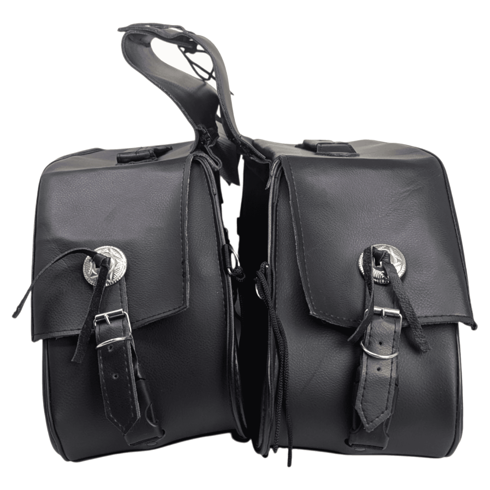 Vance VS225B Black Plain Motorcycle Saddlebags 30L Water-Resistant Fits Honda, Yamaha, Kawasaki, Indian, and Harley - Back View