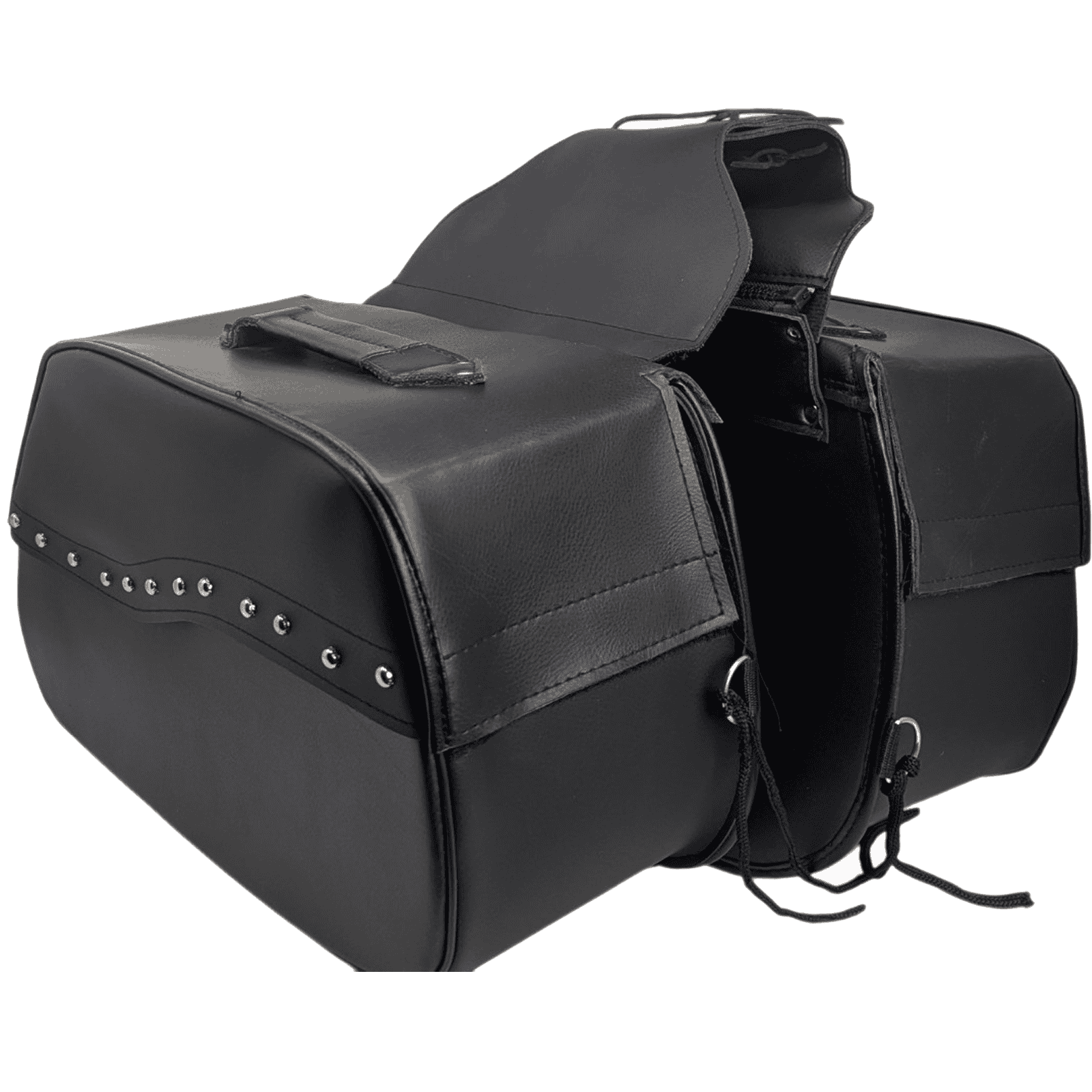 Vance VS225 Black Studded Motorcycle Saddlebags 30L Water-Resistant Fits Honda, Yamaha, Kawasaki, Indian, and Harley - Back View