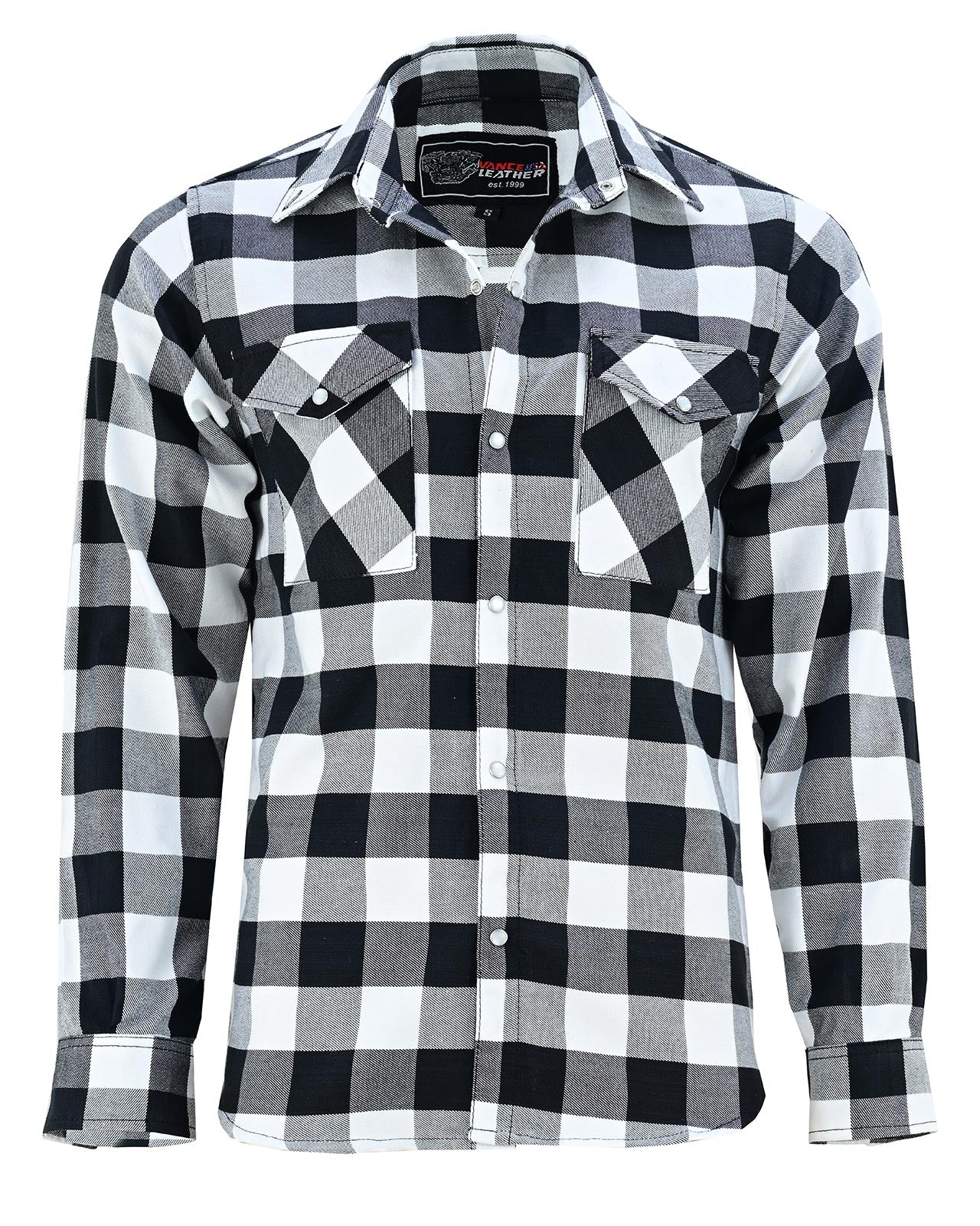 Vance White & Black Men's Long Sleeve Plaid Snap Down Casual Flannel Shirt - Front