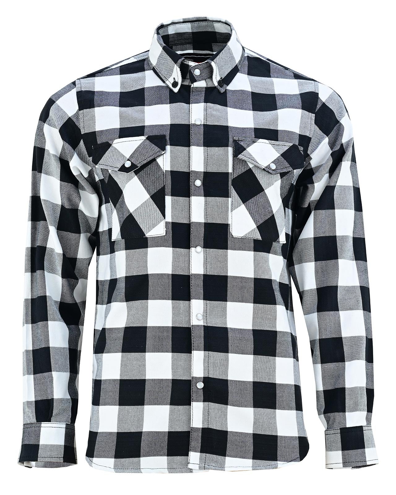 Vance White & Black Men's Long Sleeve Plaid Snap Down Casual Flannel Shirt - Front View