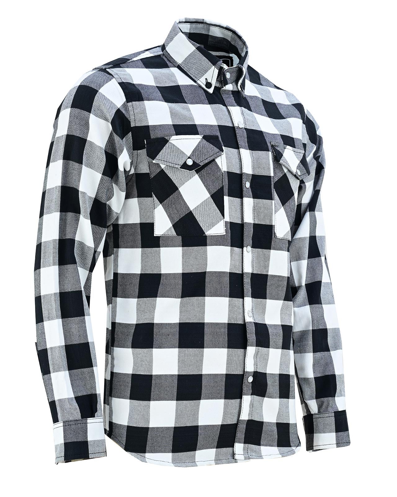 Vance White & Black Men's Long Sleeve Plaid Snap Down Casual Flannel Shirt - Side Pose