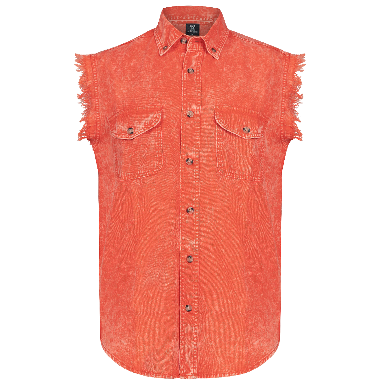Vance Men's Biker Motorcycle Orange Acid Wash Cut Off Sleeveless Shirt - Front
