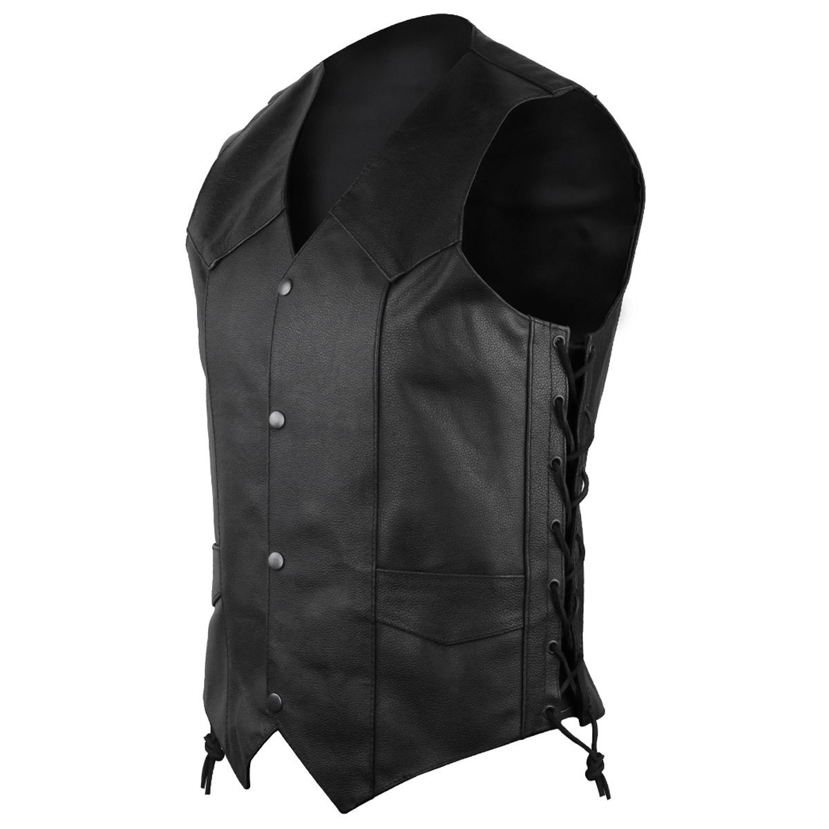 Jafrum MV113 Mens Black Embossed Skull and Bones Motorcycle Leather Vest