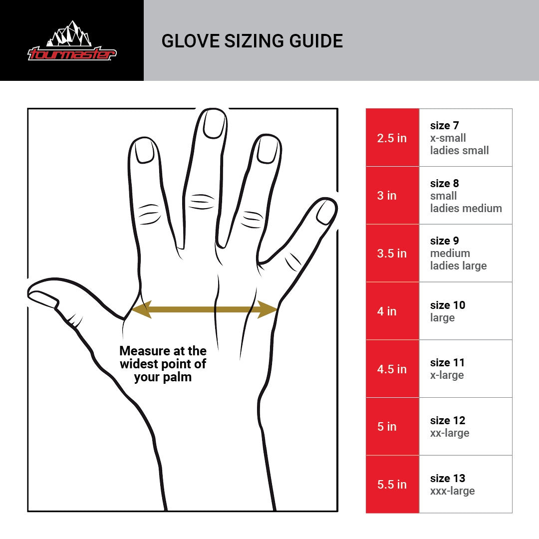Tour Master Synergy Pro Plus 12V Heated Glove Liners - Size Chart