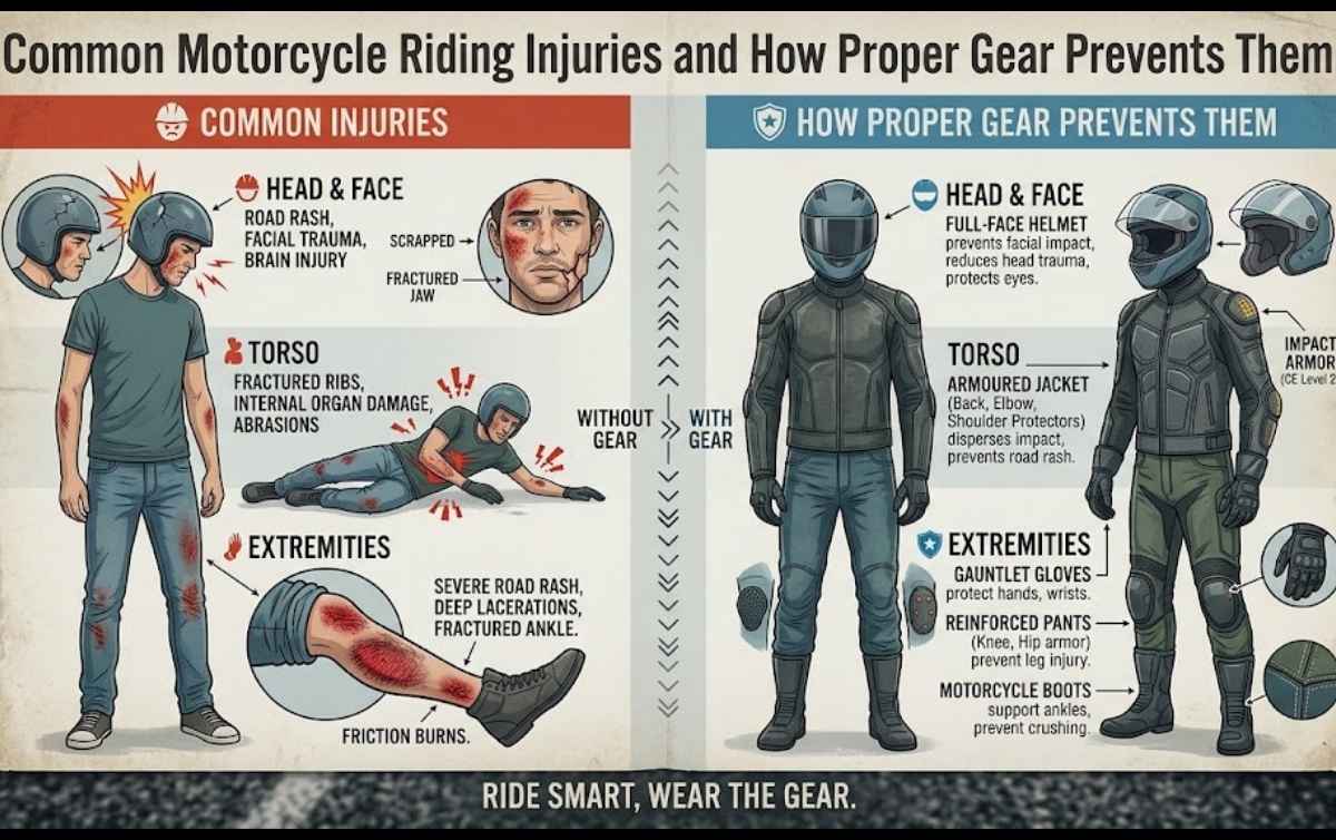 Common Motorcycle Riding Injuries and How Proper Gear Prevents Them