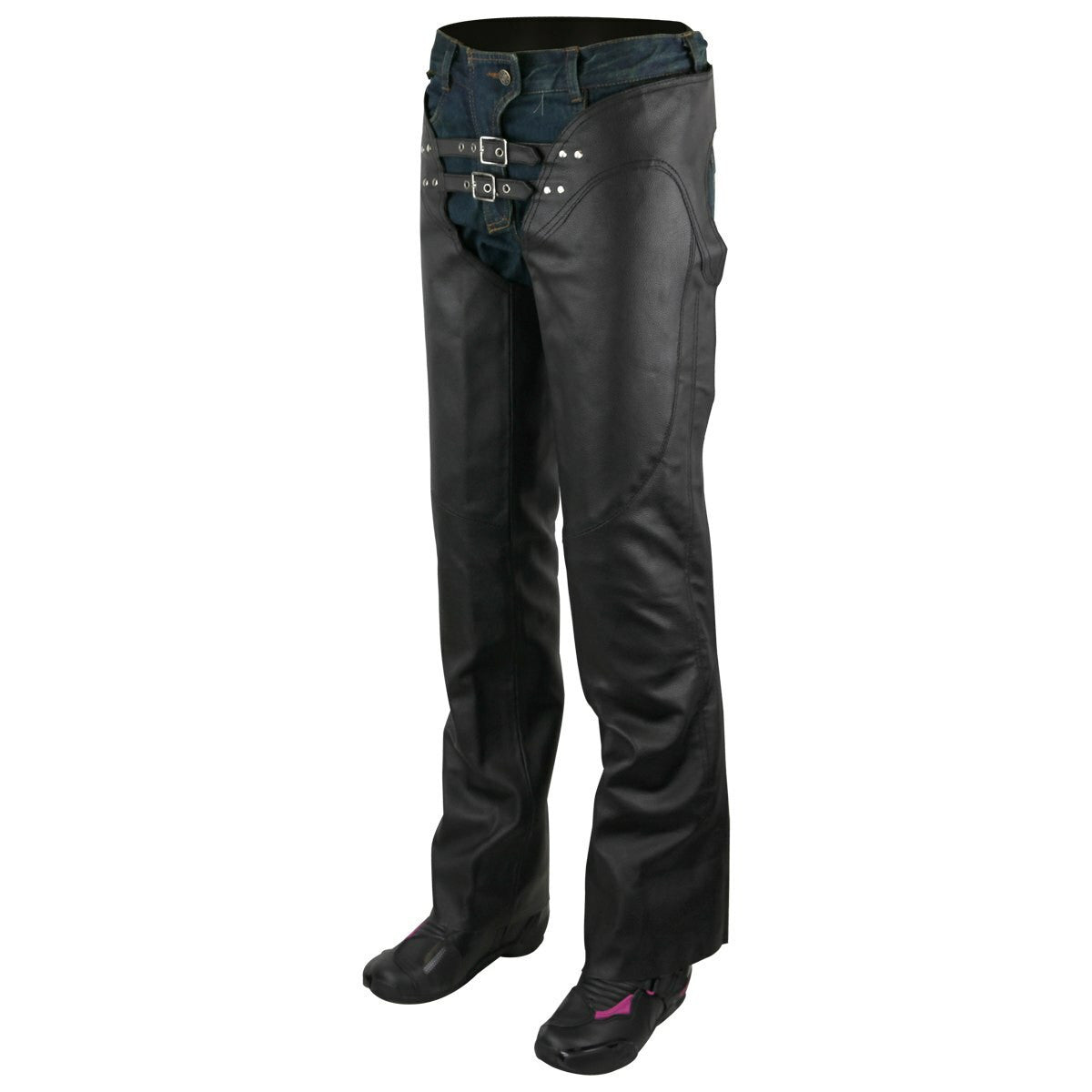 Jafrum LC302 Womens Black Premium Cowhide Low Rise Lady Biker Motorcycle Riding Leather Chaps