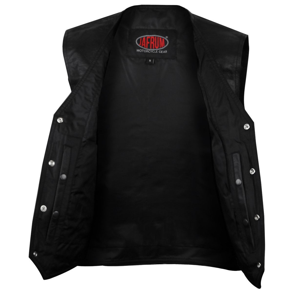 Jafrum Mens Black Deep Pocket Leather Motorcycle Biker Vest - Team