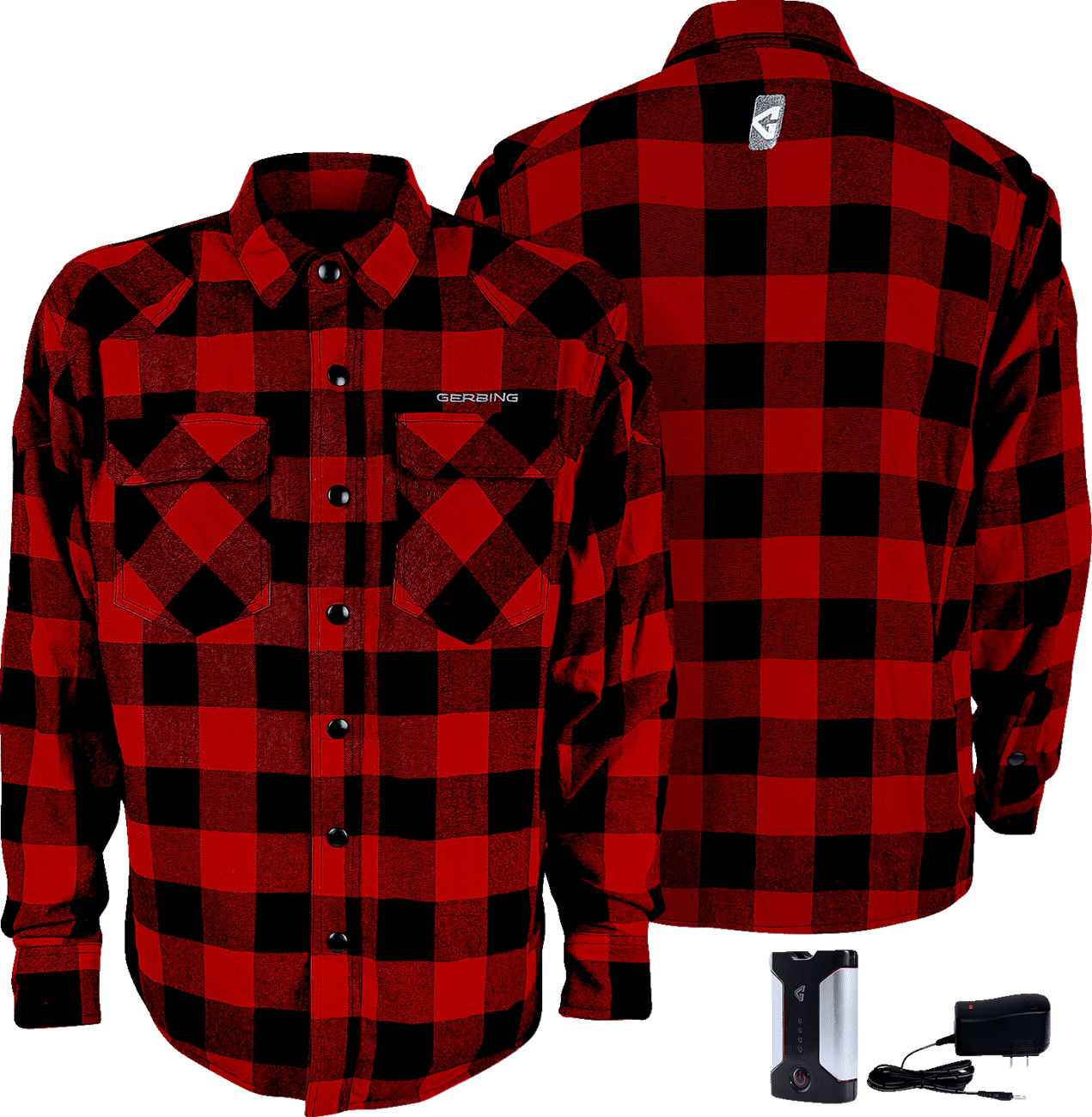 Gerbing Men's 7V Battery Heated Flannel Shirt - Red - Front & Back